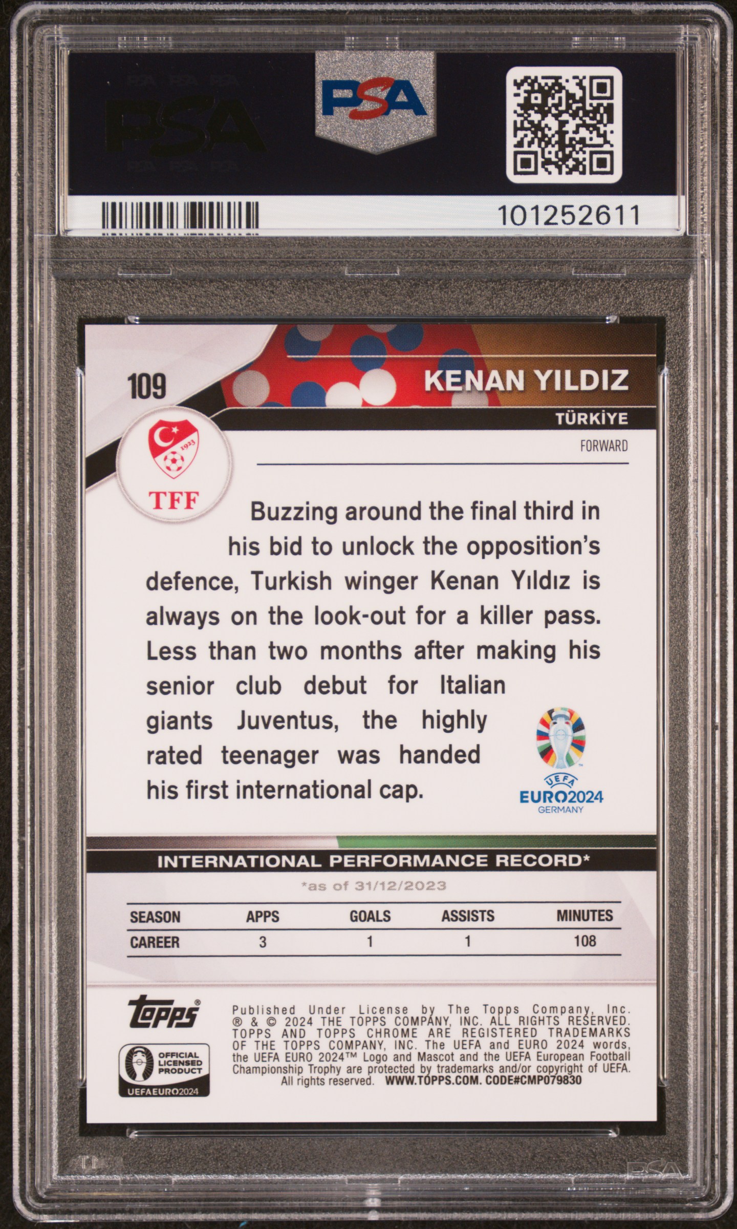 2024 Topps Chrome Uefa Euro Kenan Yildiz #109 (Hero Variation) Nm-Mt 8 back