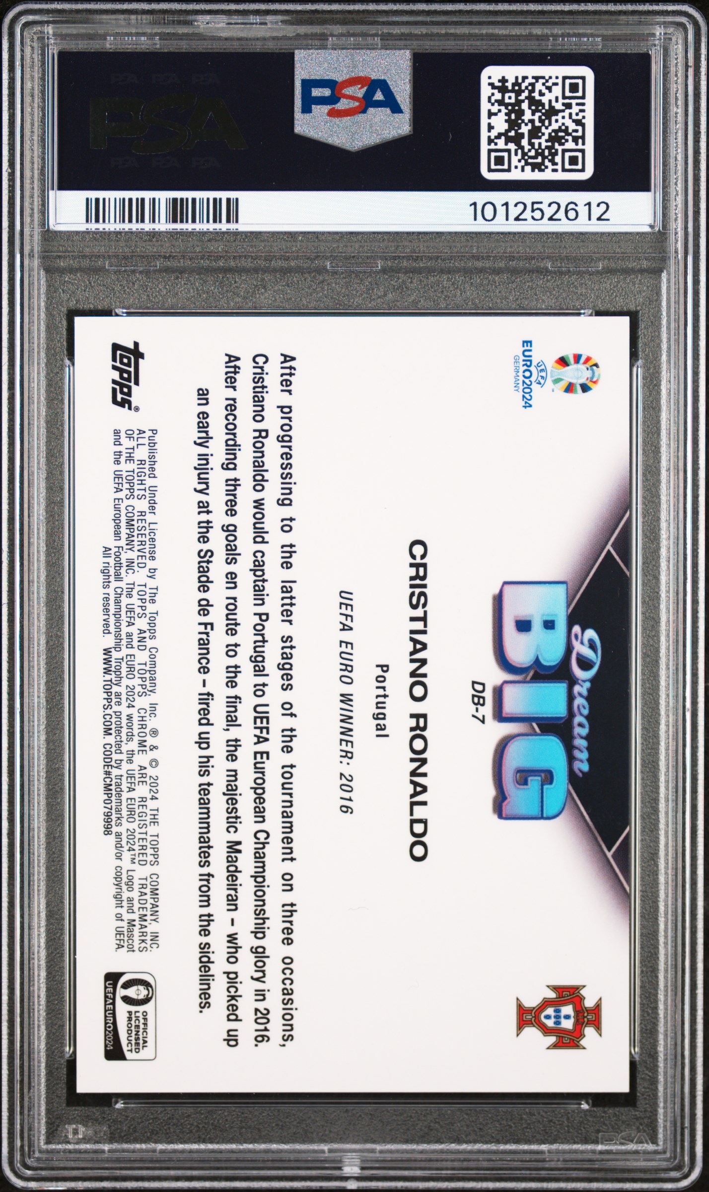2024 Topps Chrome Uefa Euro Dream Big Cristiano Ronaldo #Db7 (Dream Big-Red Refractor) Mint 9 back