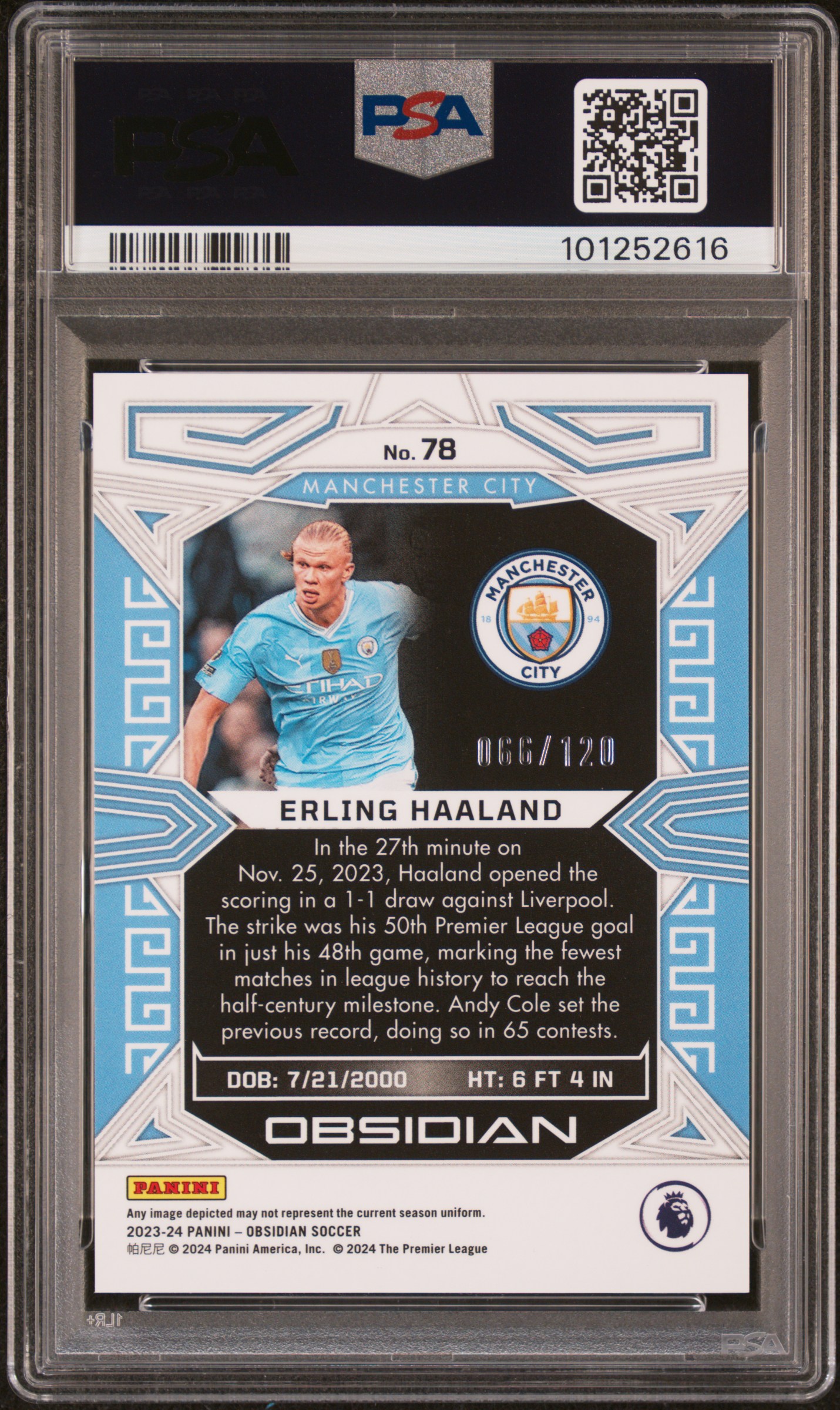 2023 Panini Obsidian Erling Haaland #78 Mint 9 back