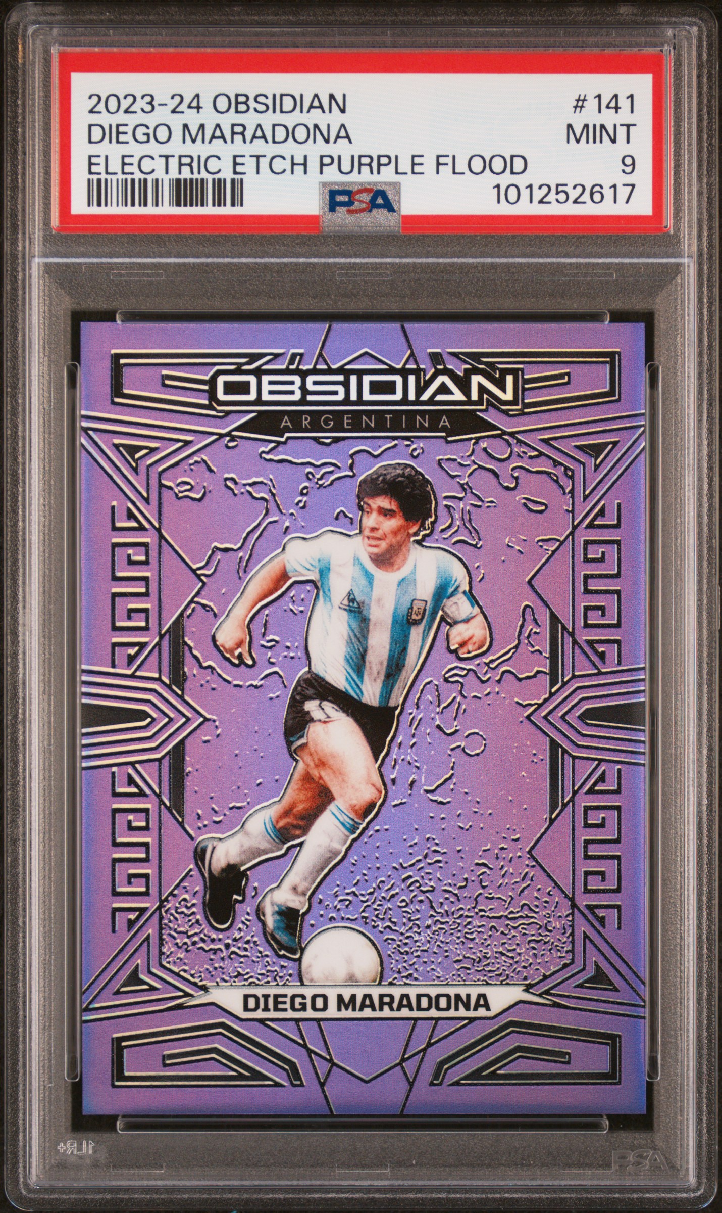 2023 Panini Obsidian Diego Maradona #141 (Electric Etch Purple Flood) Mint 9 front
