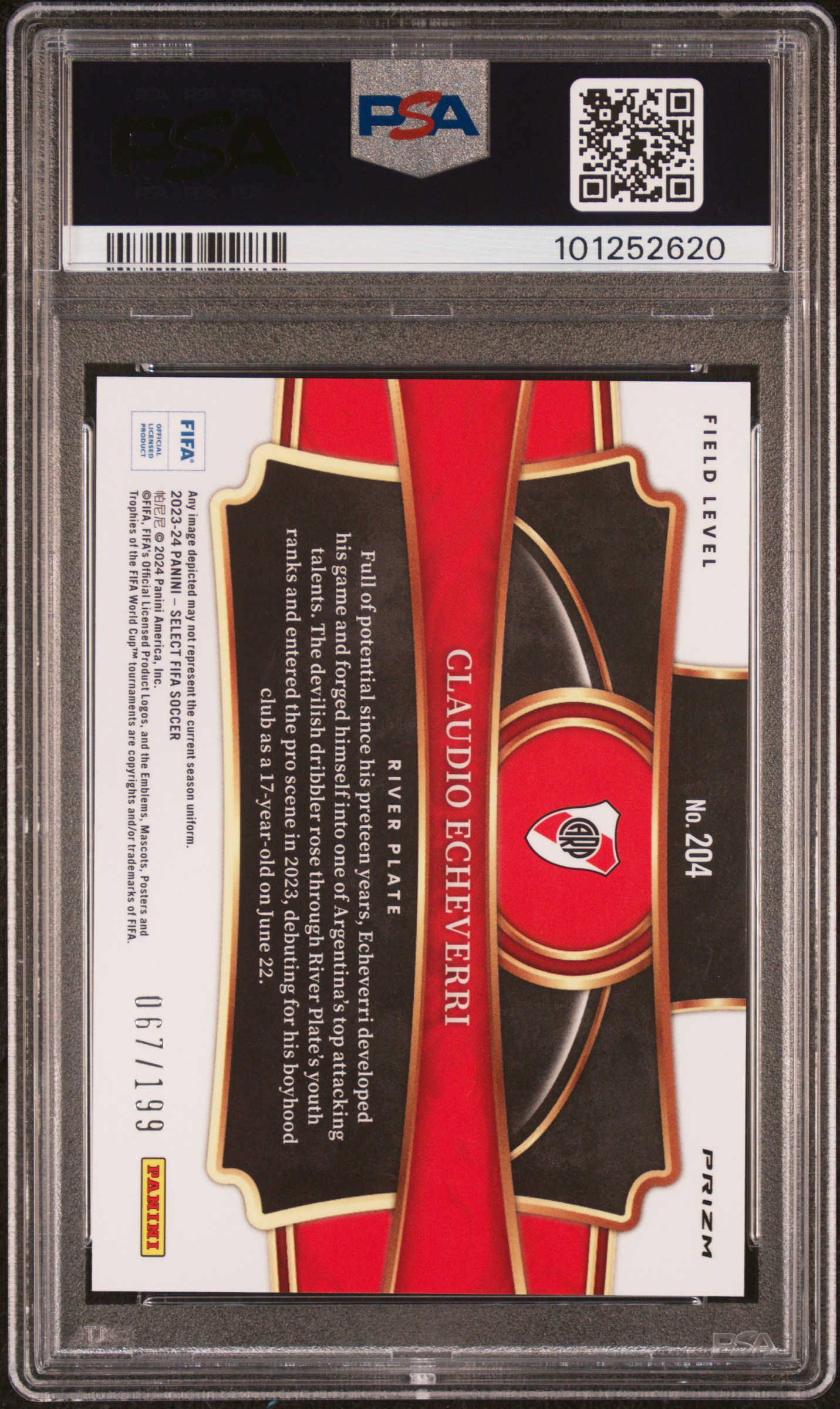 2023-24 Panini Select Fifa Claudio Echeverri #204 (Pink Mojo) Gem Mt 10 back