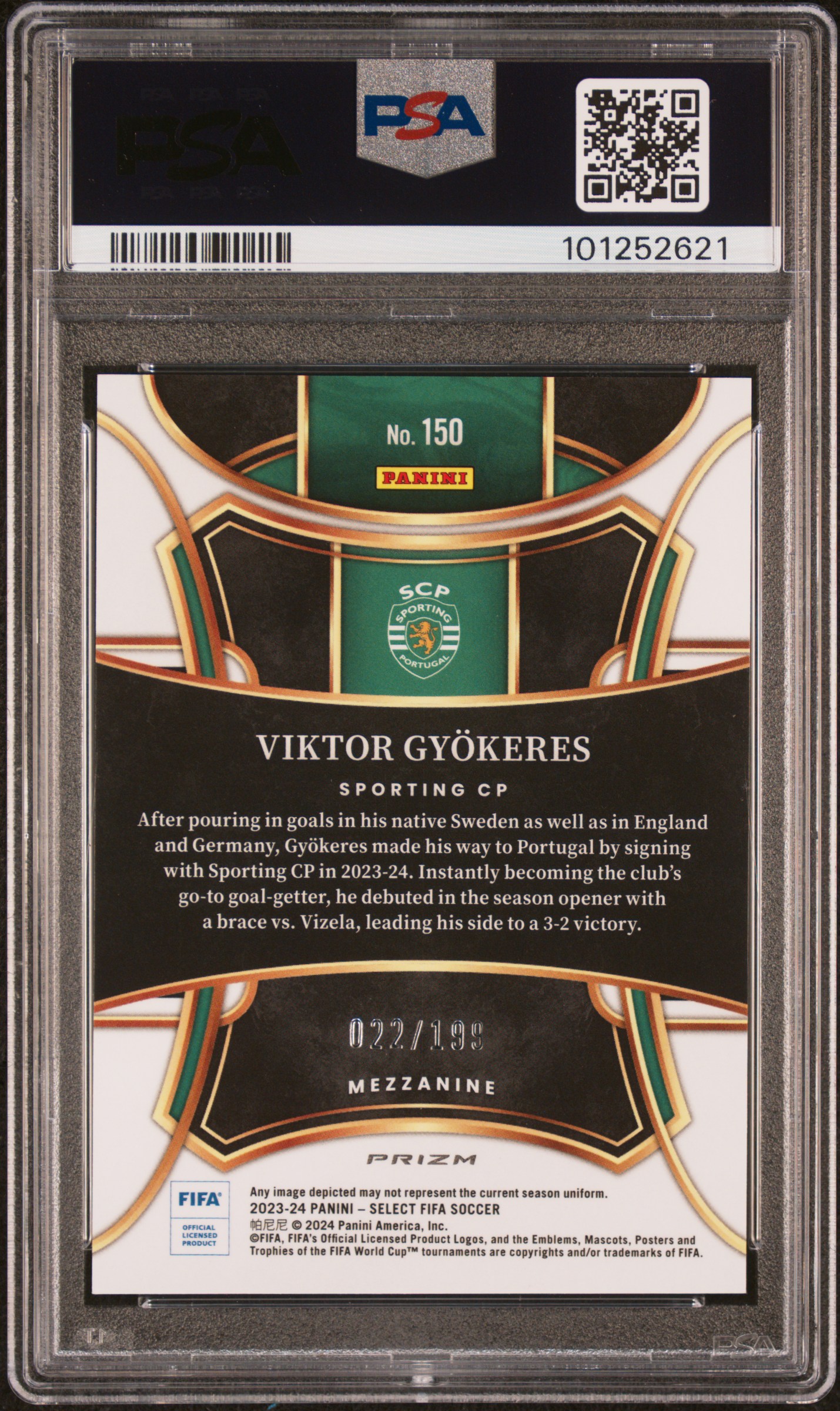 2023-24 Panini Select Fifa Viktor Gyokeres #150 (Pink Mojo) Gem Mt 10 back