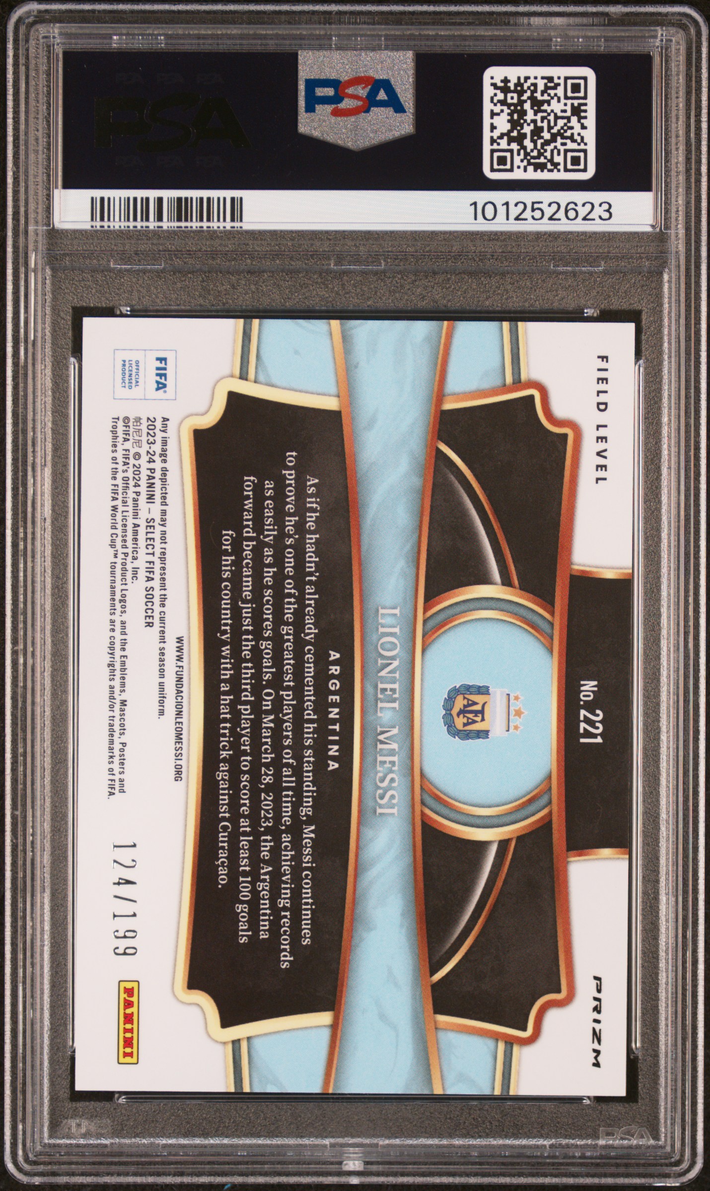 2023-24 Panini Select Fifa Lionel Messi #221 (Pink Mojo) Nm-Mt 8 back