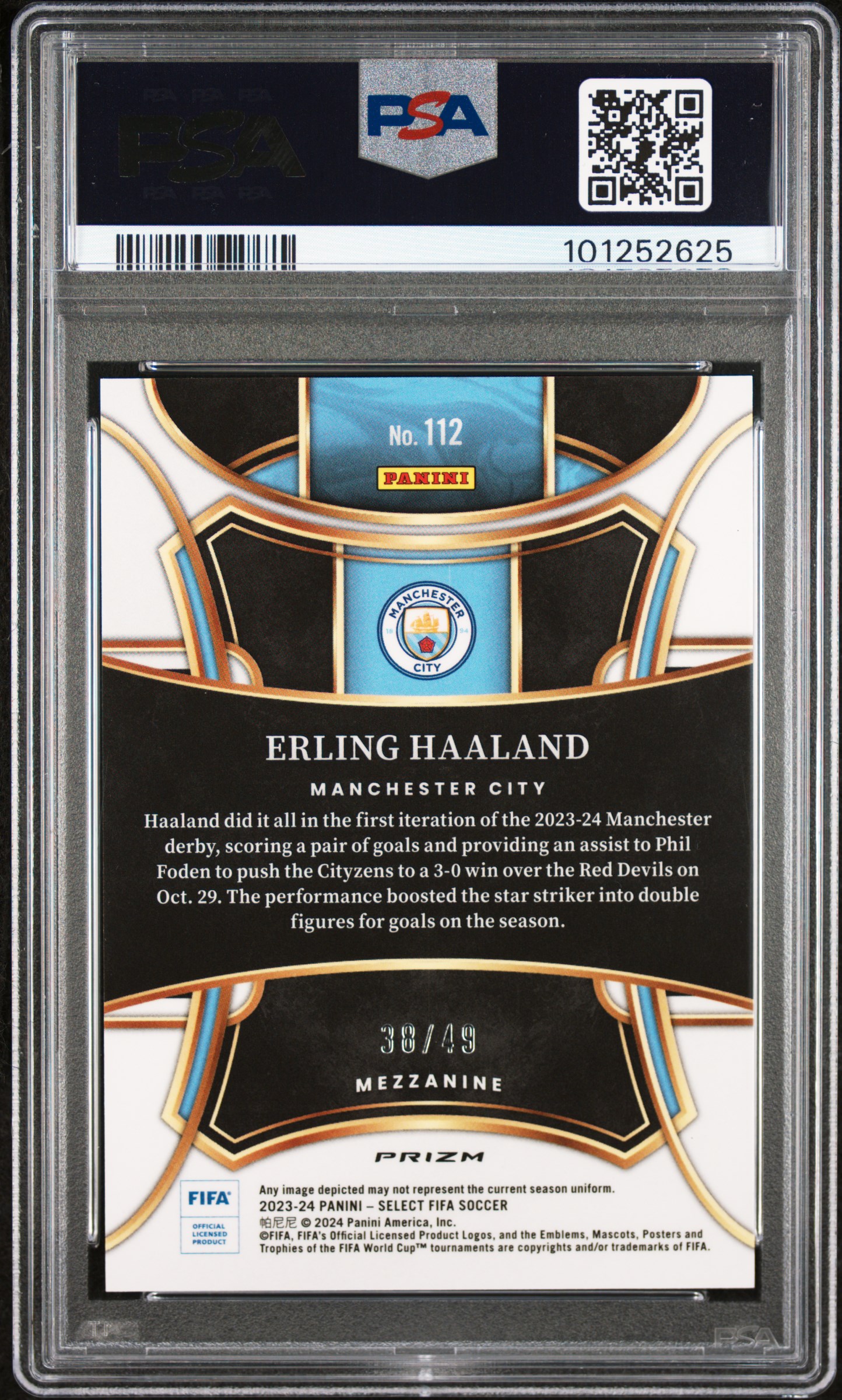 2023-24 Panini Select Fifa Erling Haaland #112 (Orange) Gem Mt 10 back