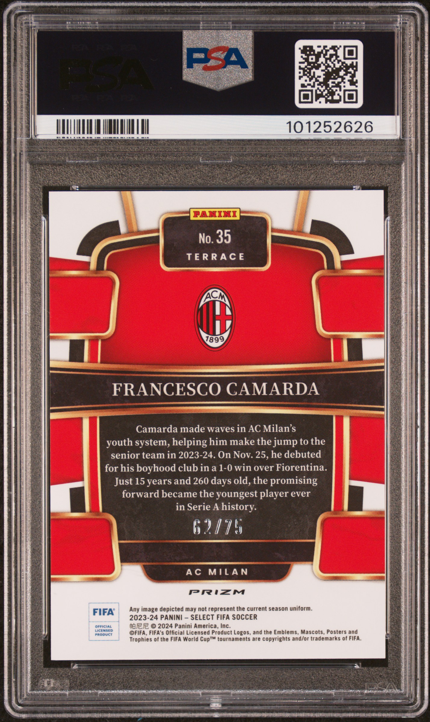 2023-24 Panini Select Fifa Francesco Camarda #35 (Pink) Mint 9 back