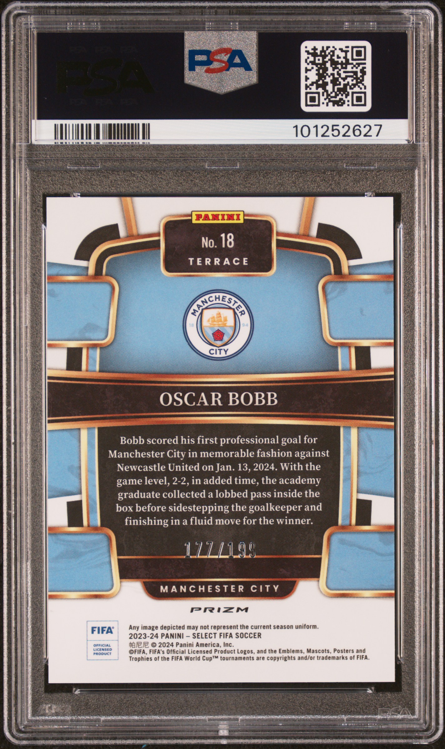 2023-24 Panini Select Fifa Oscar Bobb #18 (Pink Mojo) Gem Mt 10 back