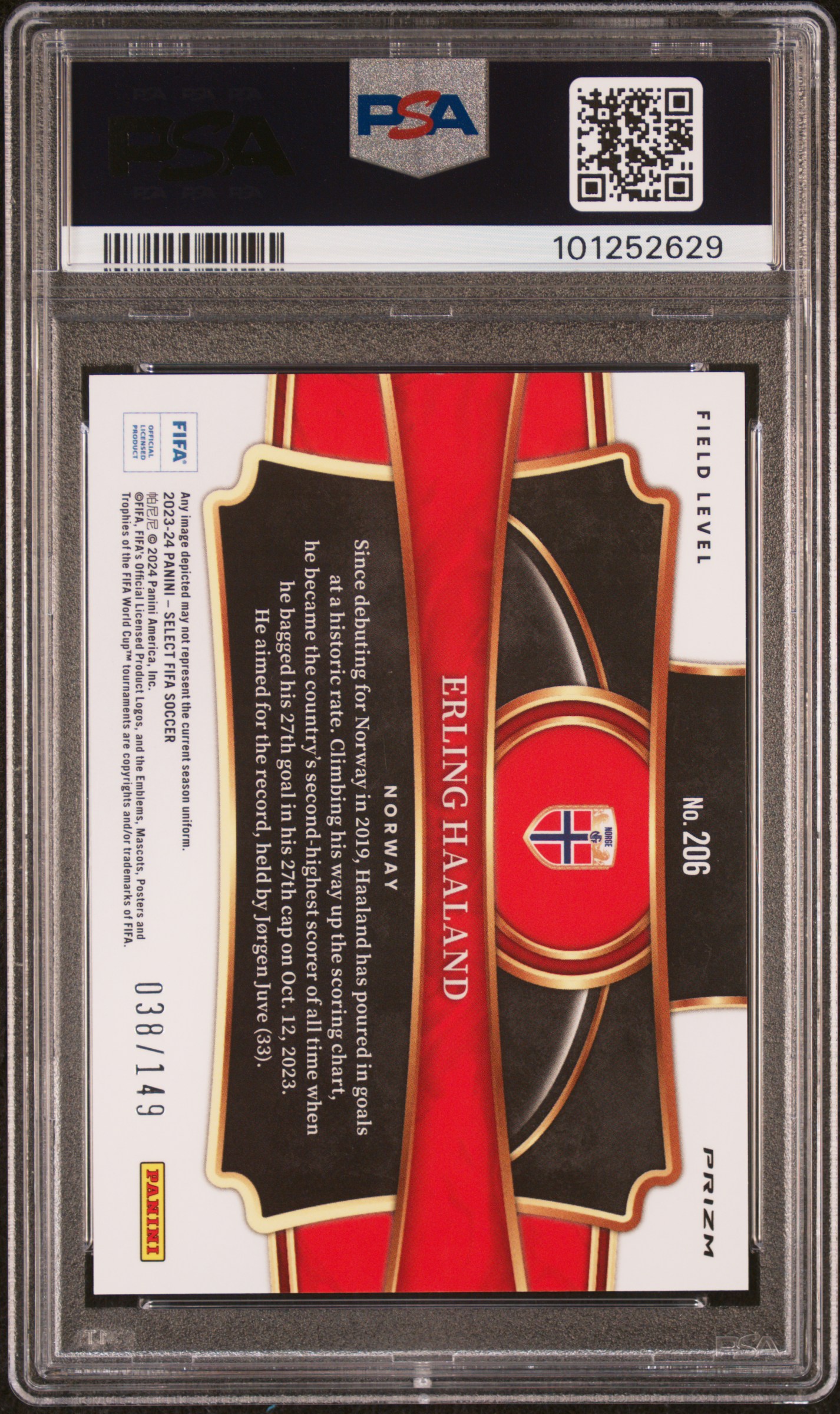 2023-24 Panini Select Fifa Erling Haaland #206 (Red Wave) Mint 9 back