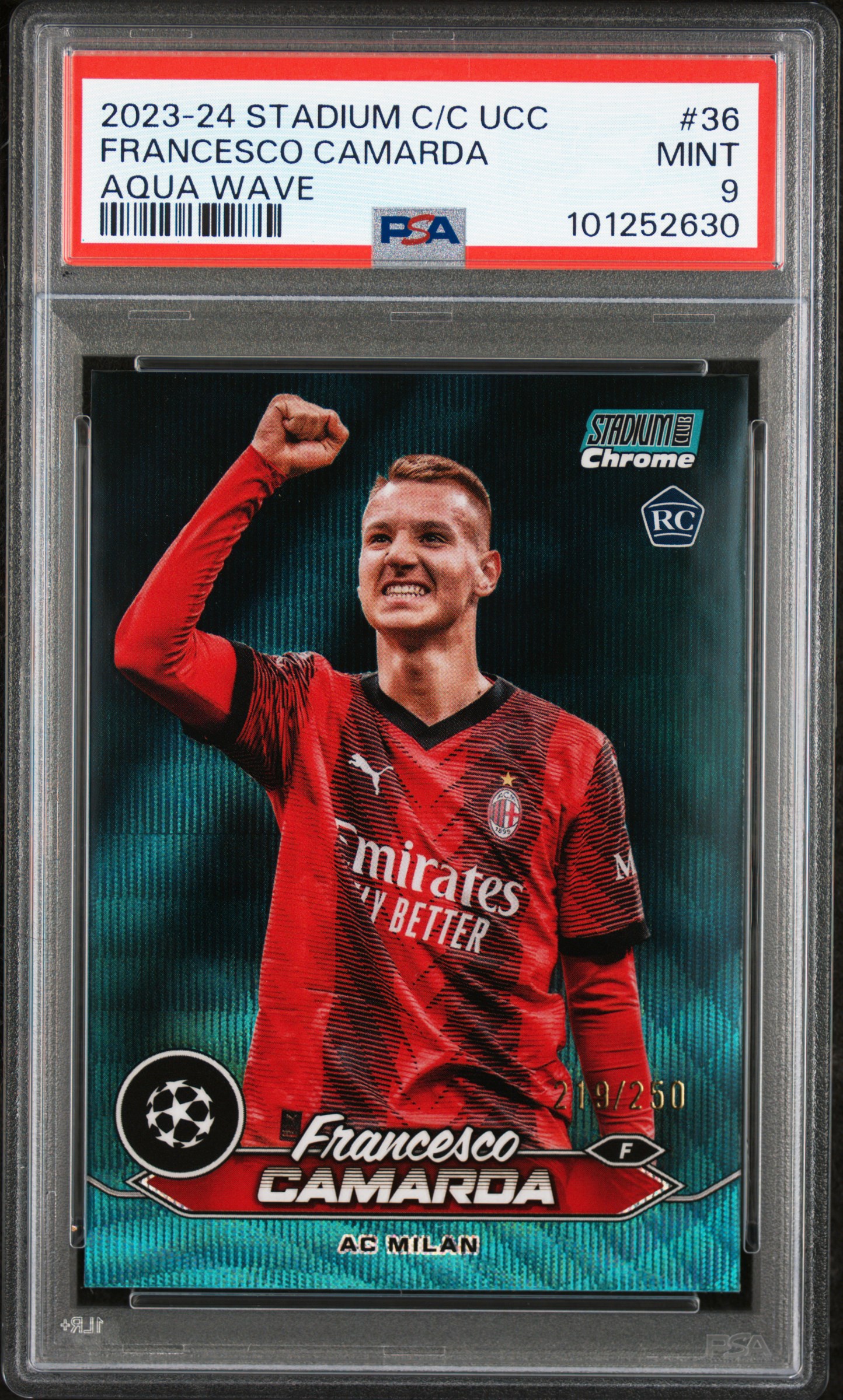2023-24 Topps Stadium Club Chrome Uefa Club Competitions Francesco Camarda #36 (Aqua Wave) Mint 9 front