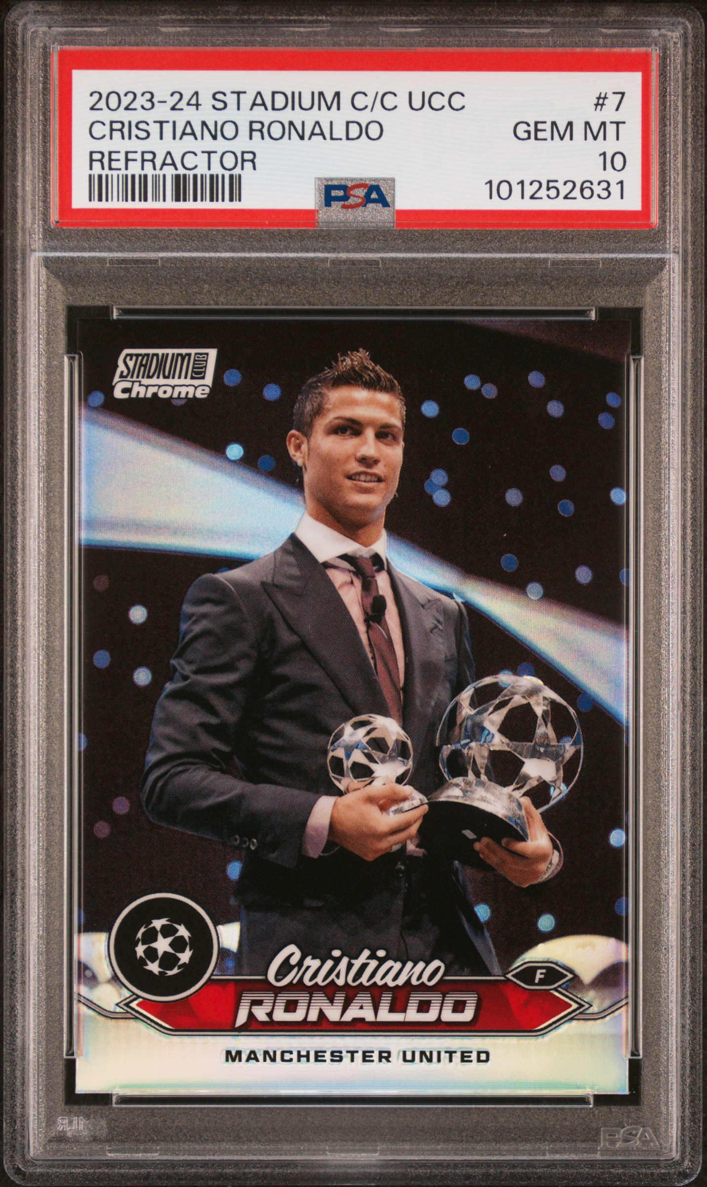 2023-24 Topps Stadium Club Chrome Uefa Club Competitions Cristiano Ronaldo #7 (Refractor) Gem Mt 10 front