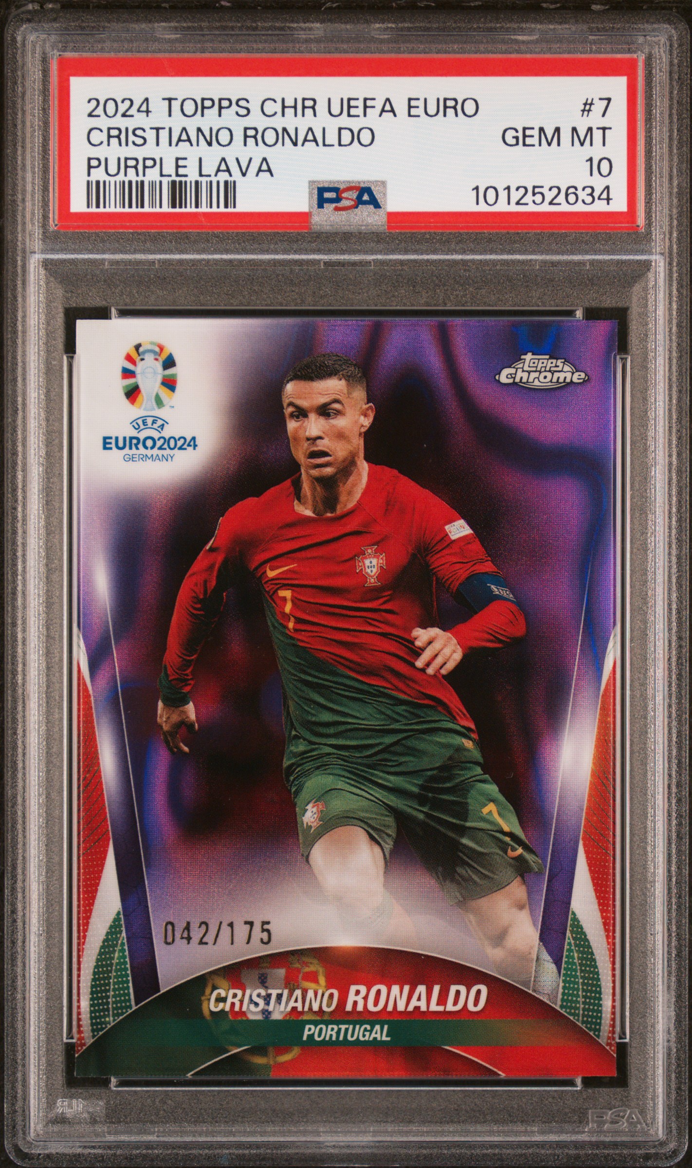 2024 Topps Chrome Uefa Euro Cristiano Ronaldo #7 (Purple Lava) Gem Mt 10 front