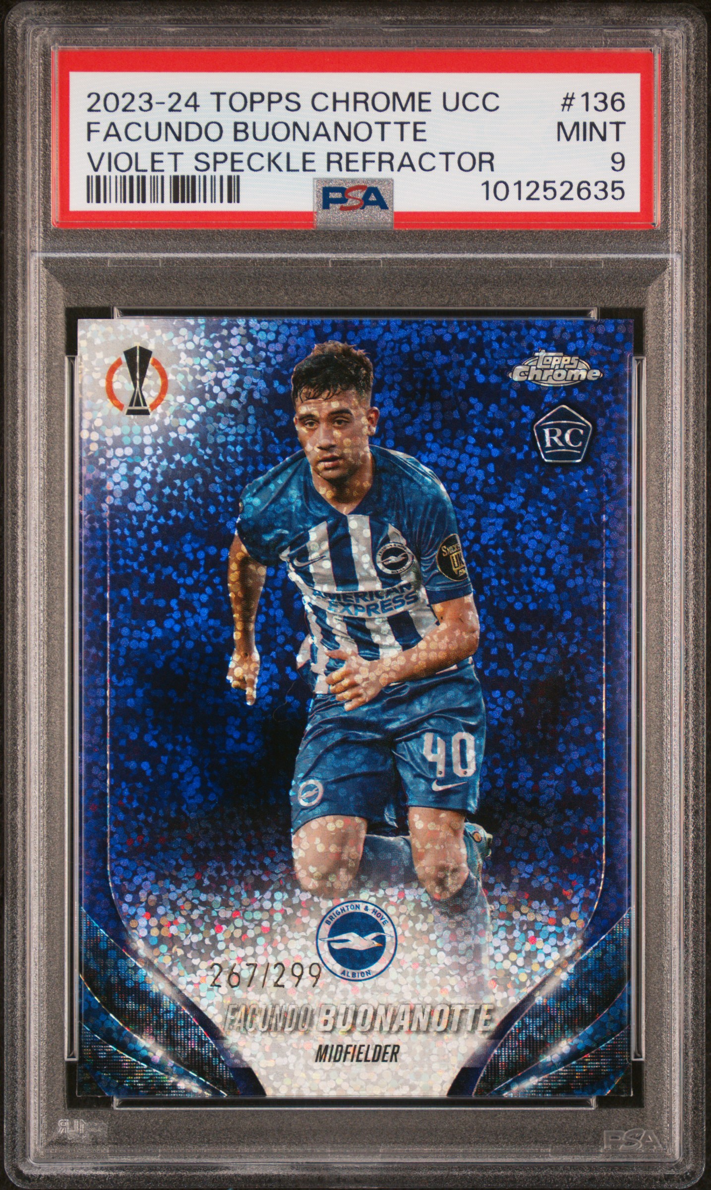 2023-24 Topps Chrome Uefa Club Competitions Facundo Buonanotte #136 (Violet Speckle Refractor) Mint 9 front