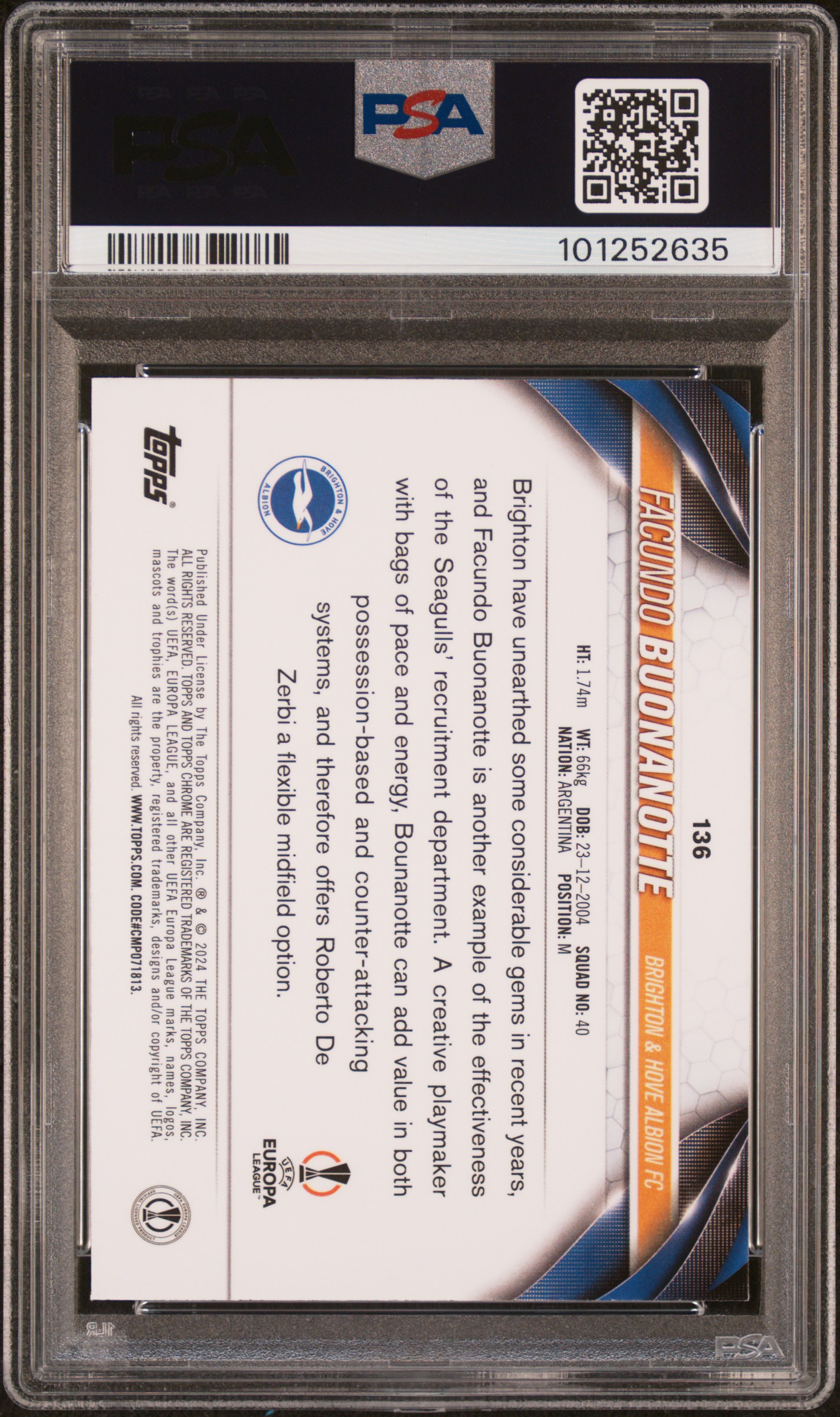 2023-24 Topps Chrome Uefa Club Competitions Facundo Buonanotte #136 (Violet Speckle Refractor) Mint 9 back