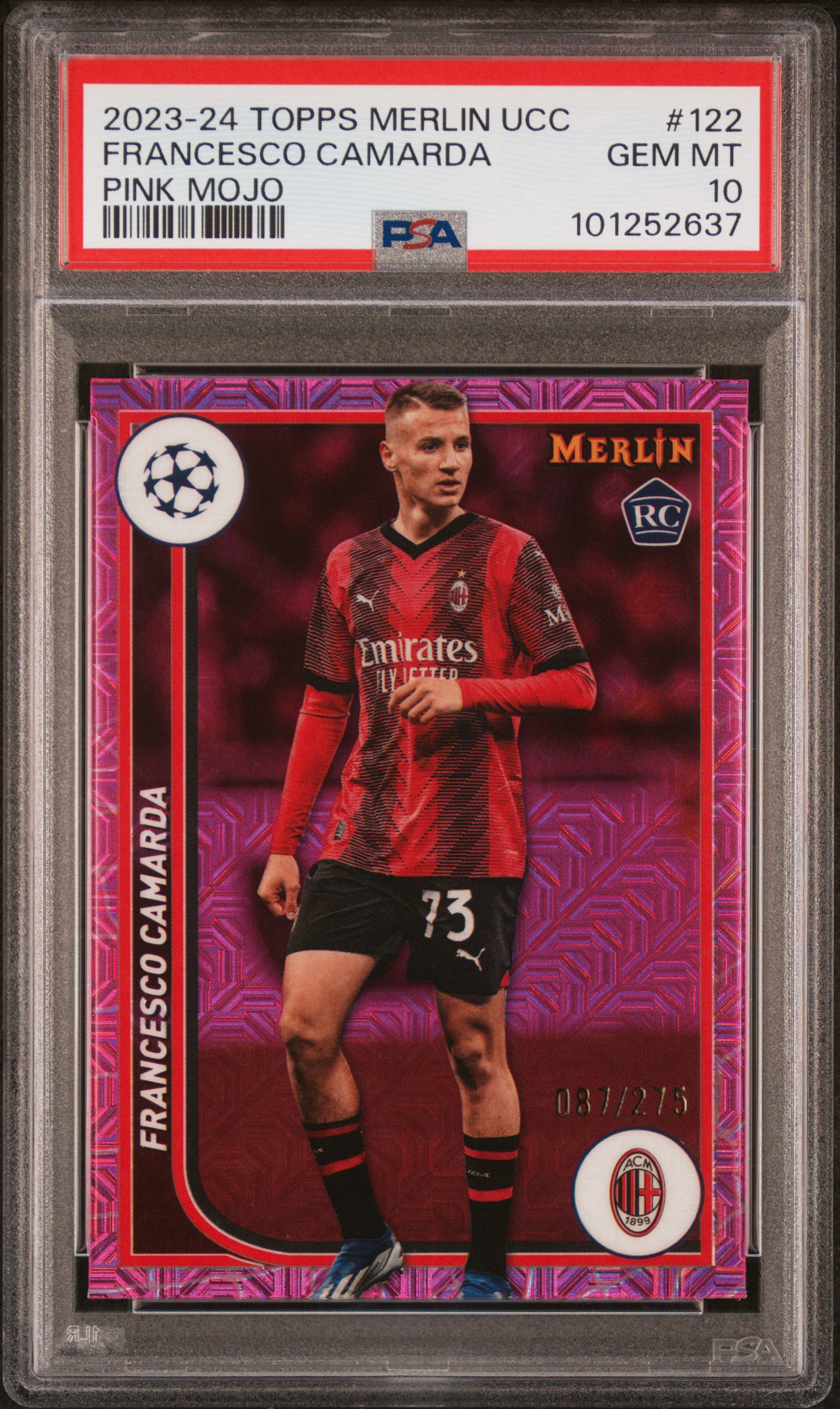 2023-24 Topps Merlin Uefa Club Competitions Francesco Camarda #122 (Pink Mojo) Gem Mt 10 front