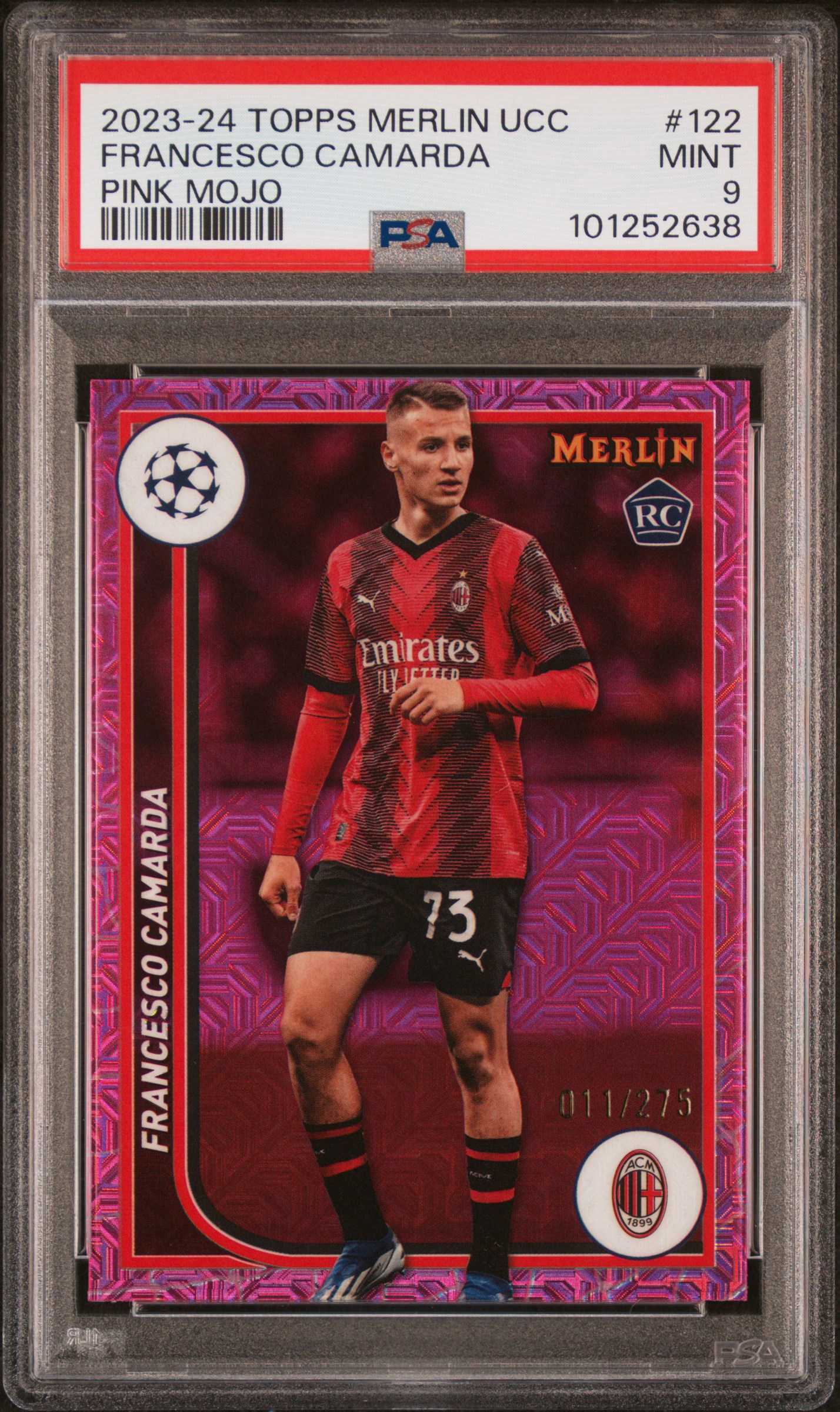 2023-24 Topps Merlin Uefa Club Competitions Francesco Camarda #122 (Pink Mojo) Mint 9 front