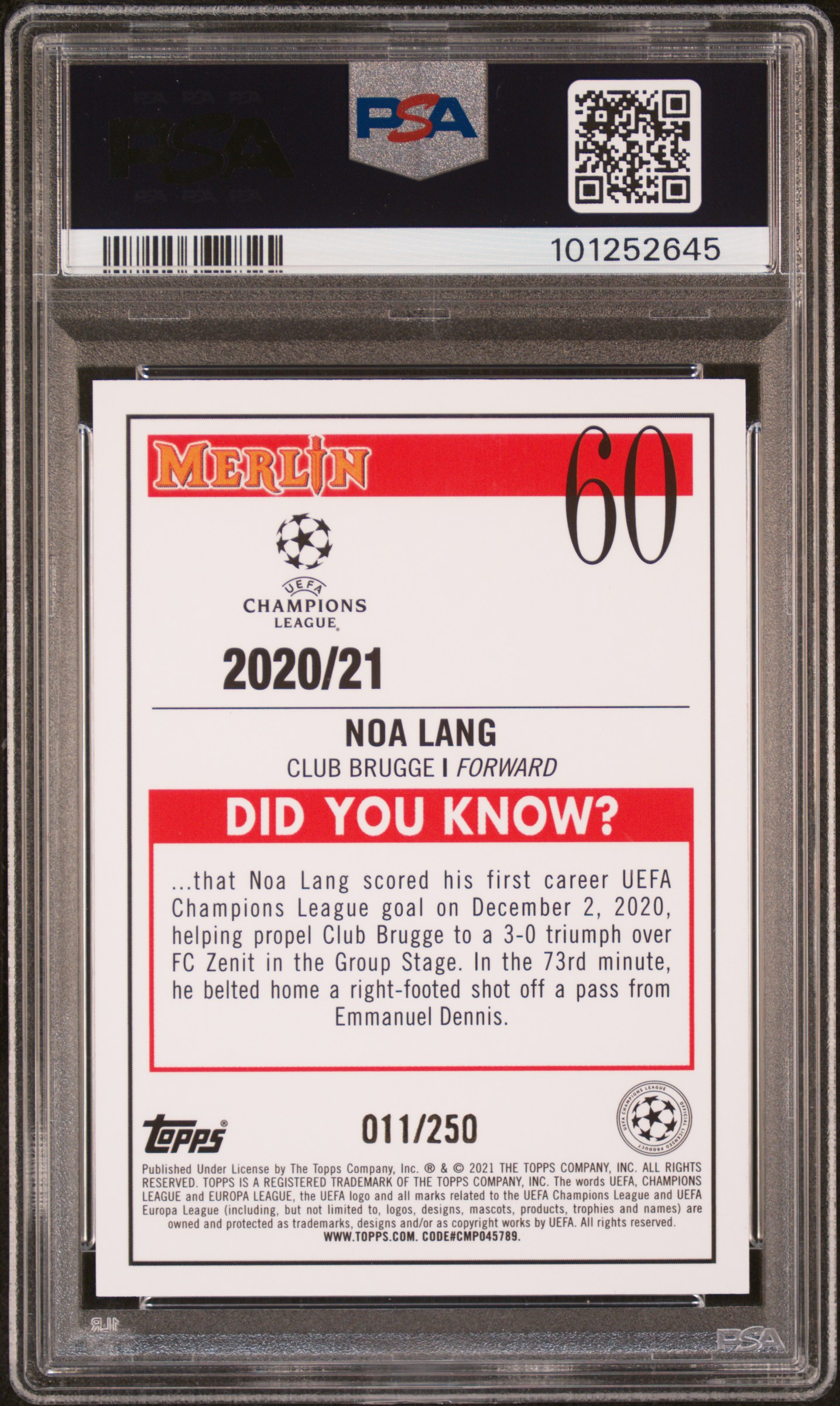 2020 Topps Merlin Chrome Uefa Champions League Noa Lang #60 (Atomic Refractor) Nm 7 back