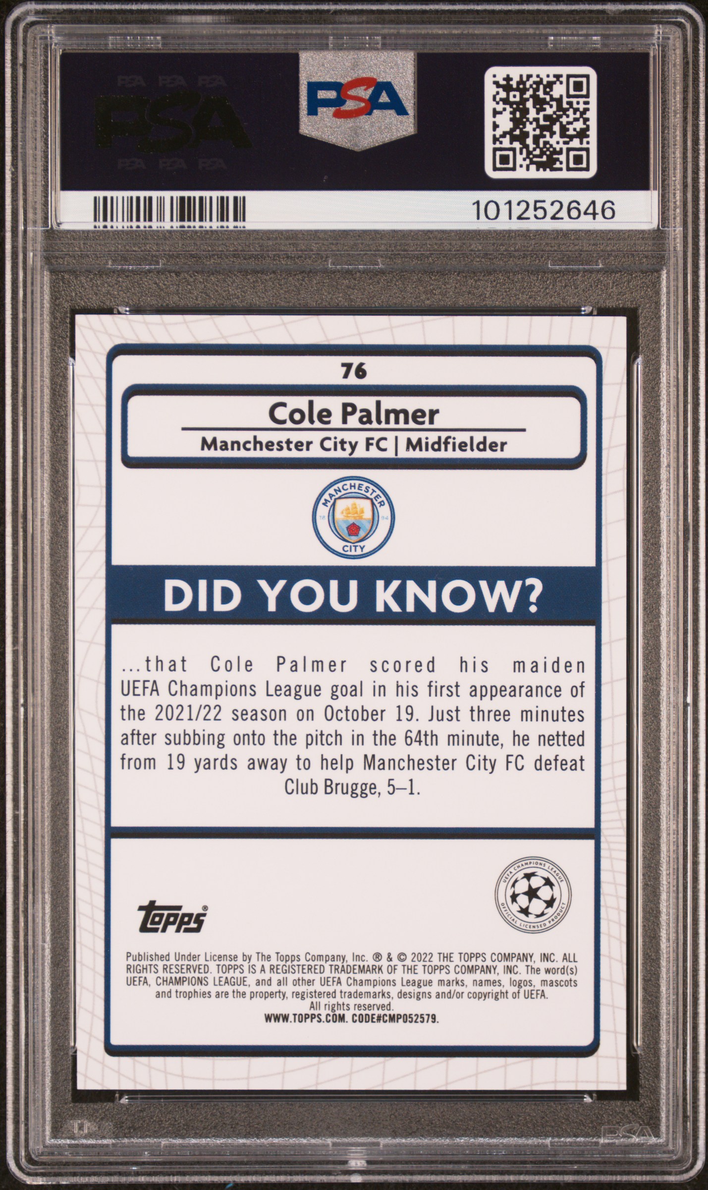 2021-2022 Topps Merlin Chrome Uefa League Cole Palmer #76 (Aqua Prism Refractor) Nm-Mt 8 back