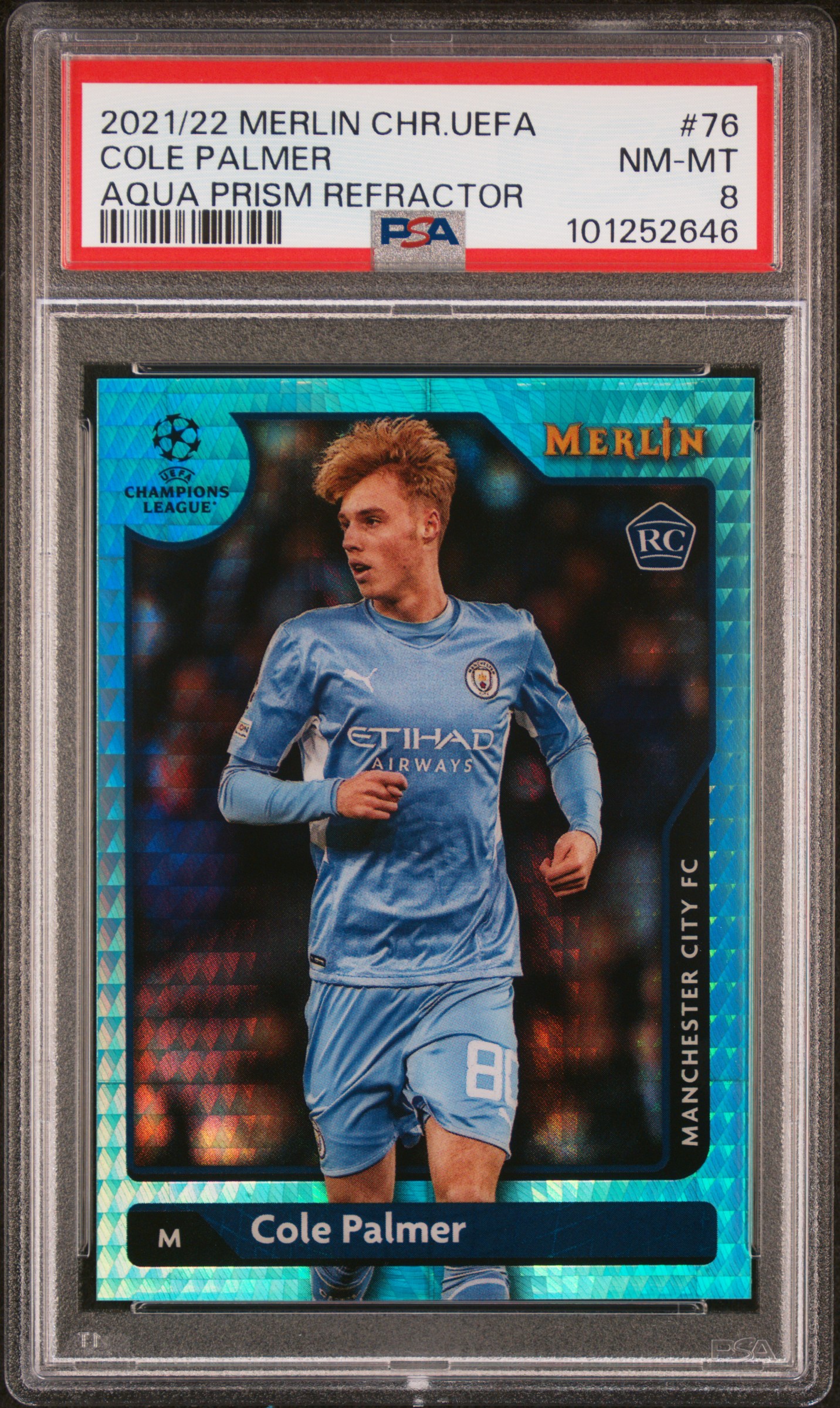 2021-2022 Topps Merlin Chrome Uefa League Cole Palmer #76 (Aqua Prism Refractor) Nm-Mt 8 front