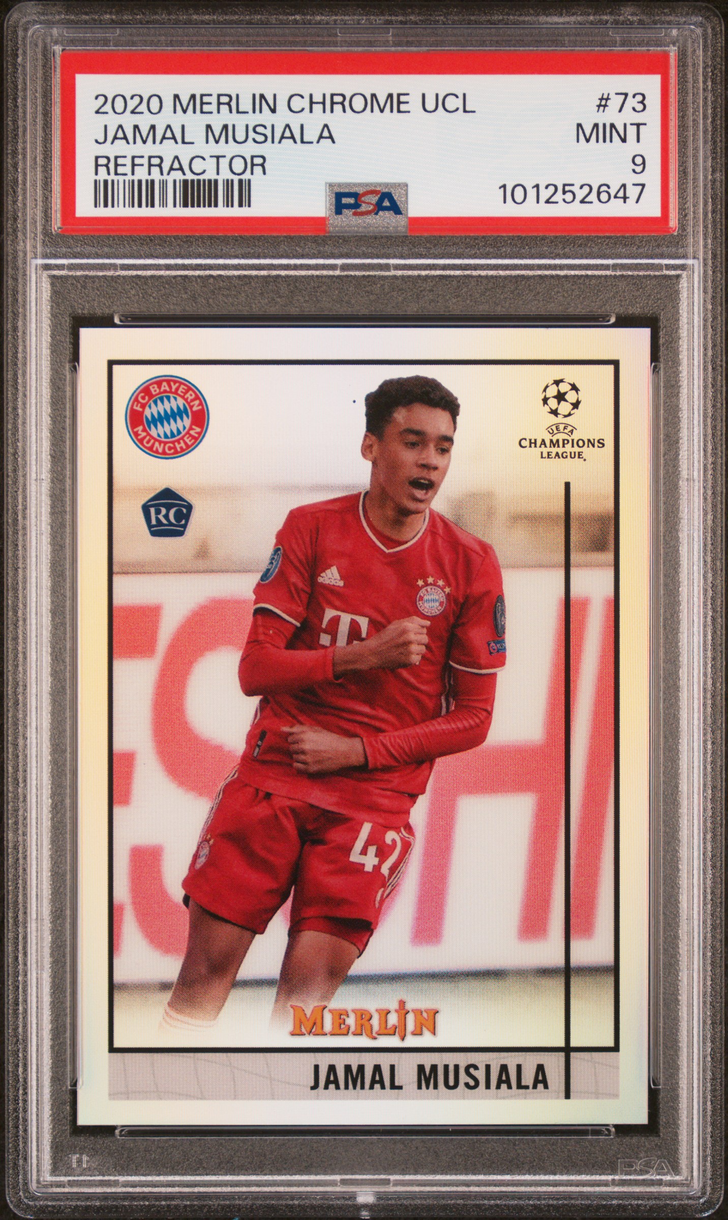 2020 Topps Merlin Chrome Uefa Champions League Jamal Musiala #73 (Refractor) Mint 9 front