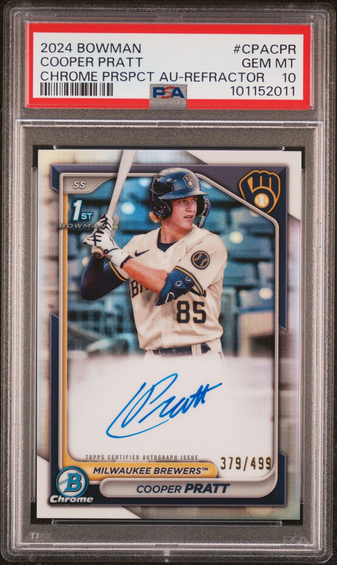 2024 Bowman Chrome Prospect Autographs Cooper Pratt #Cpacpr (Chrome Prspct Au-Refractor) Gem Mt 10 front