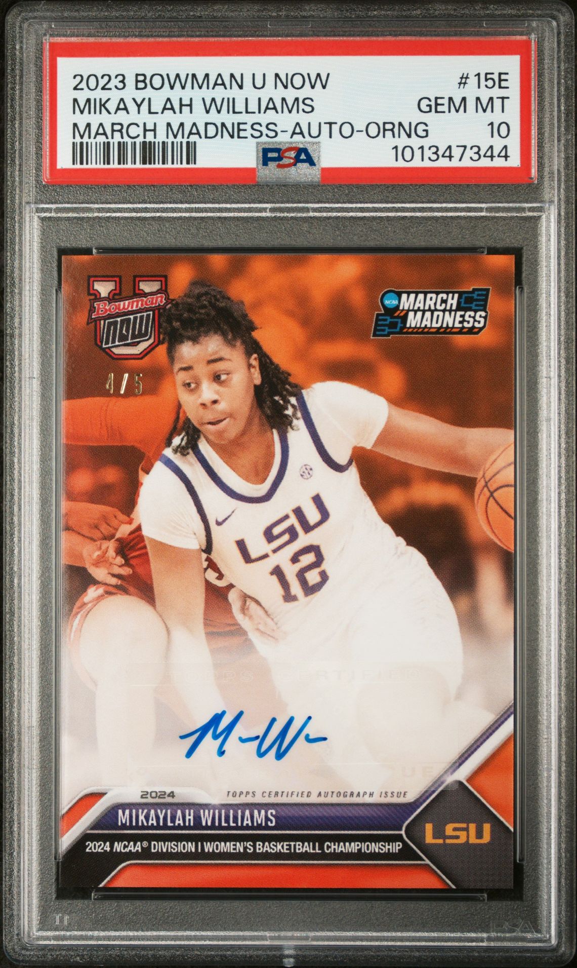 2023 Bowman BOWMAN U NOW MARCH MADNESS AUTO-ORNG #15E Mikaylah Williams front