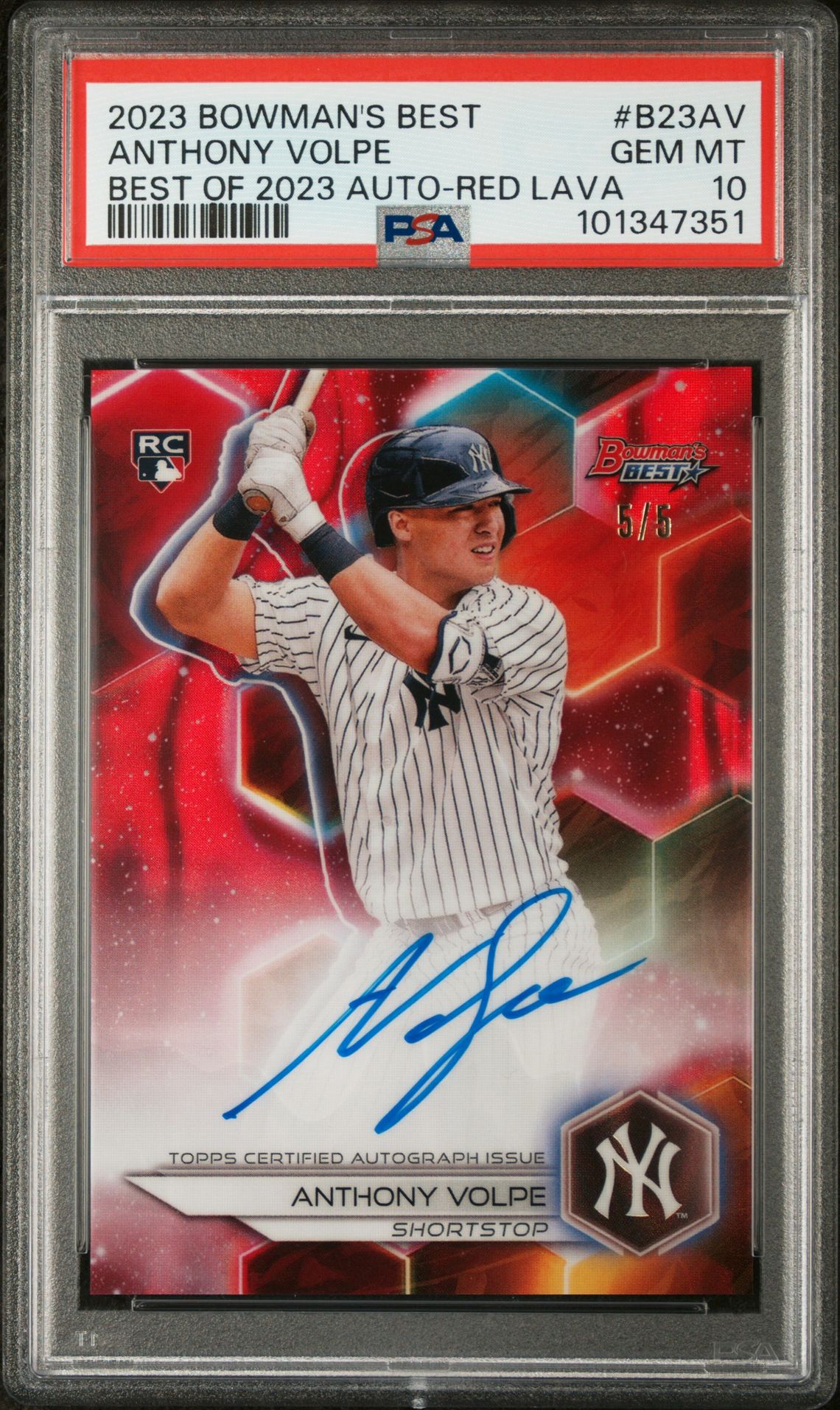 2023 Bowman BOWMAN'S BEST BEST OF 2023 AUTOGRAPHS BEST OF 2023 AUTO-RED LAVA #B23AV Anthony Volpe front
