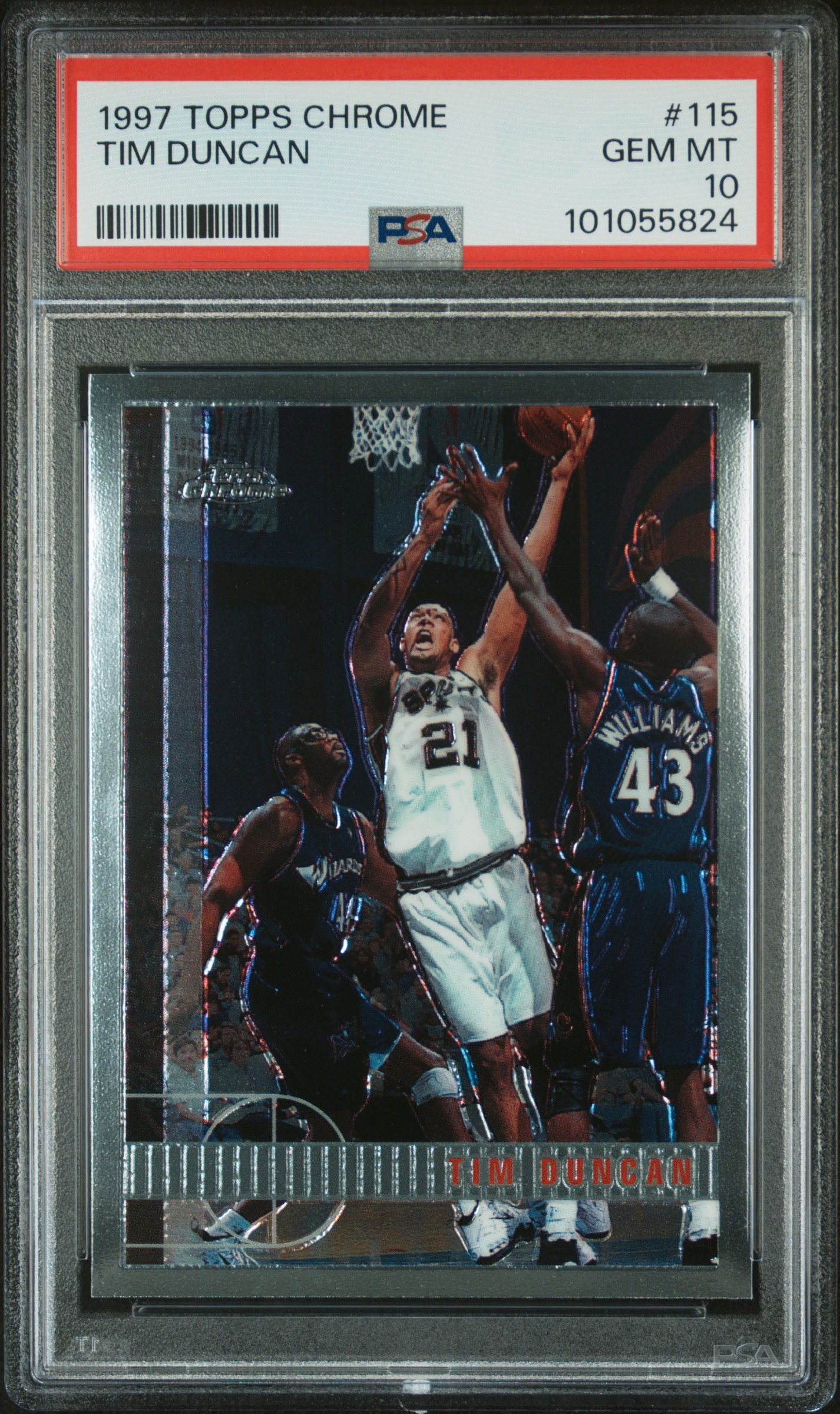 1997 Topps Chrome Tim Duncan #115 (Glass Mosaic) Gem Mt 10 back