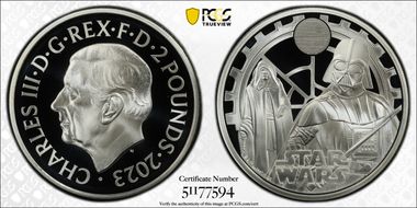 2023 £2 Darth Vader & Emperor Palpatine Star Wars PR70DCAM