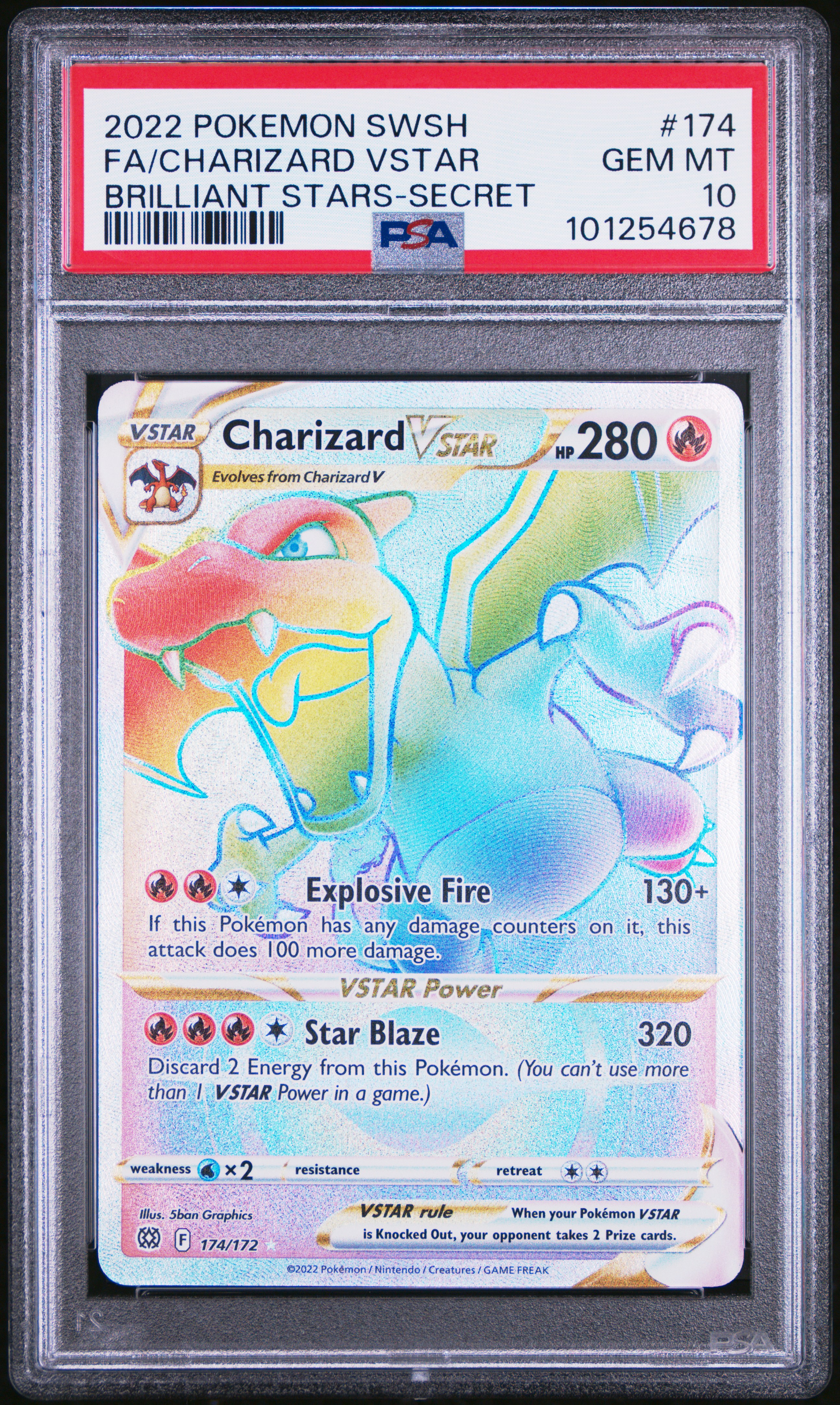 2022 Pokemon Sword & Shield Brilliant Stars Fa/Charizard Vstar #174 (Brilliant Stars-Secret) Gem Mt 10 front