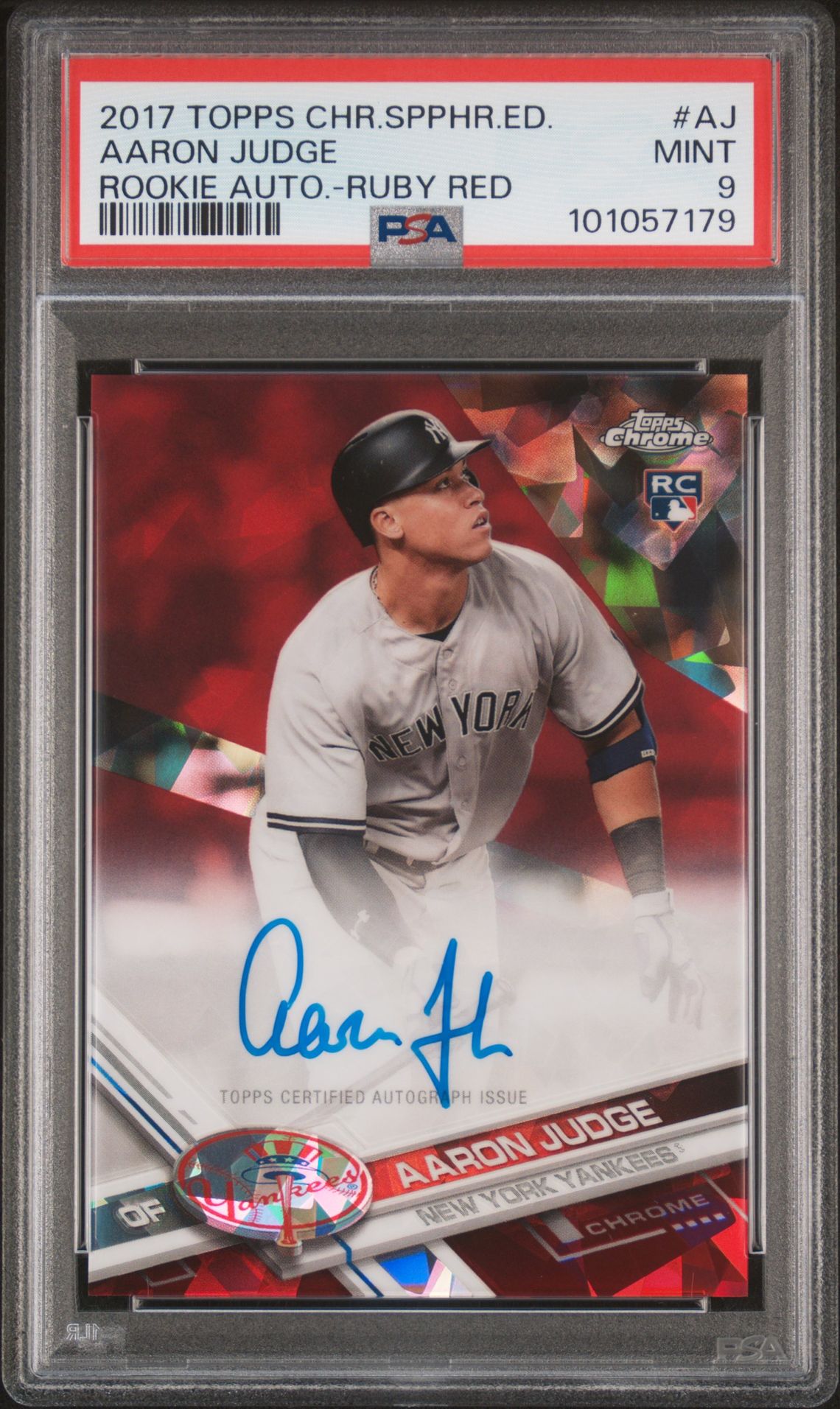 2017 Topps TOPPS CHROME SAPPHIRE EDITION ROOKIE AUTOGRAPH Red Refractor #AJ Aaron Judge front