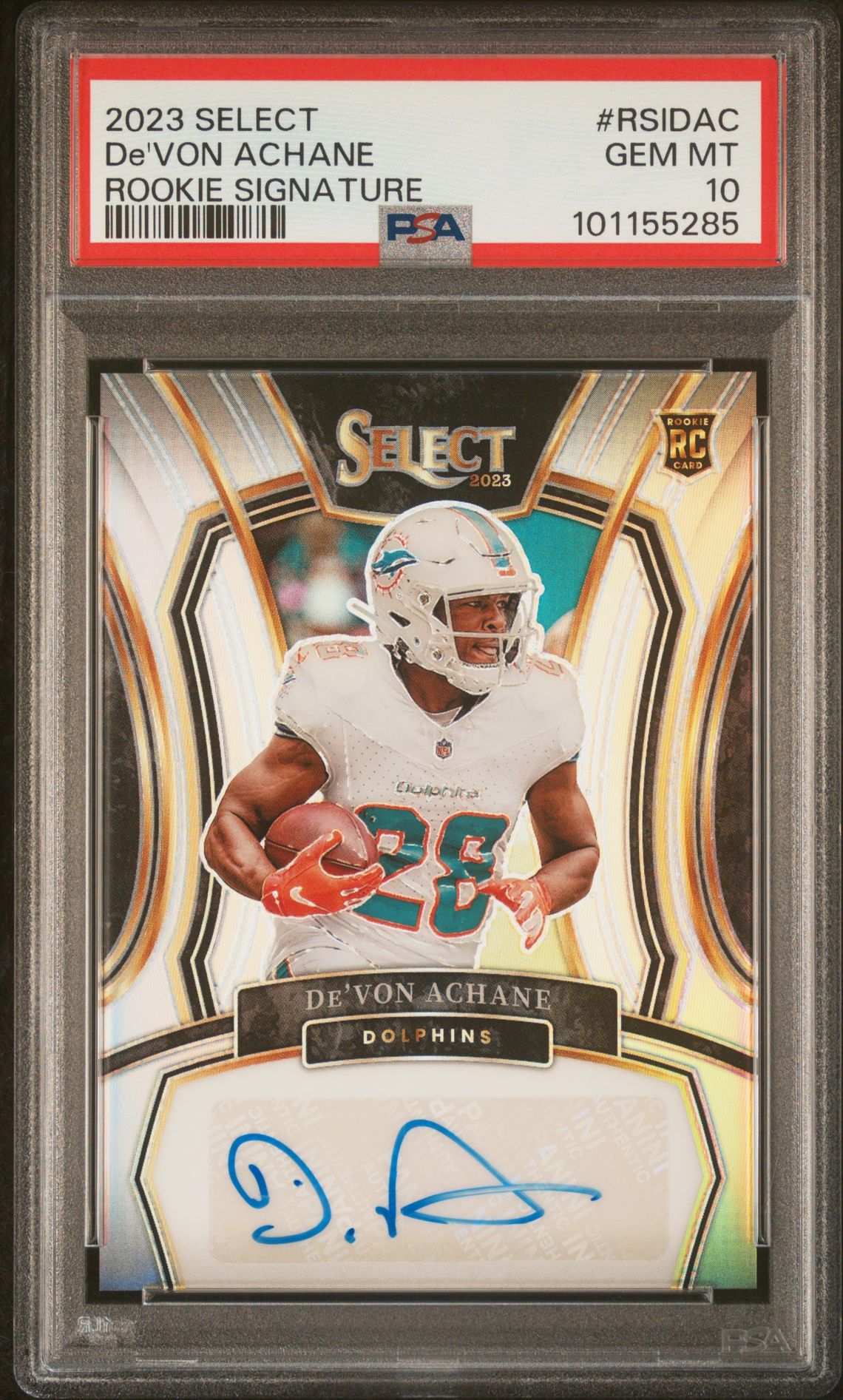 2023 Panini PANINI SELECT ROOKIE SIGNATURES #RSIDAC De'Von Achane front