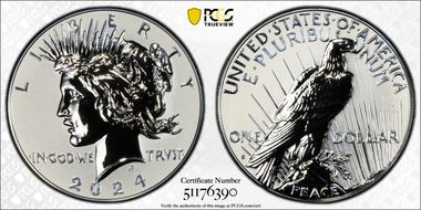 2024-S $1 Peace Dollar Rev PR Two-Coin Reverse Proof Set First Strike PR70