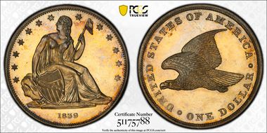 1839 $1 J-104, Gobrecht Restrike PR65