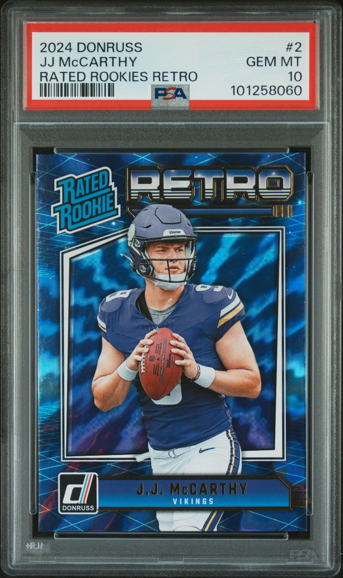 2024 Panini Donruss Rated Rookies Retro Jj Mccarthy #2 Gem Mt 10 front