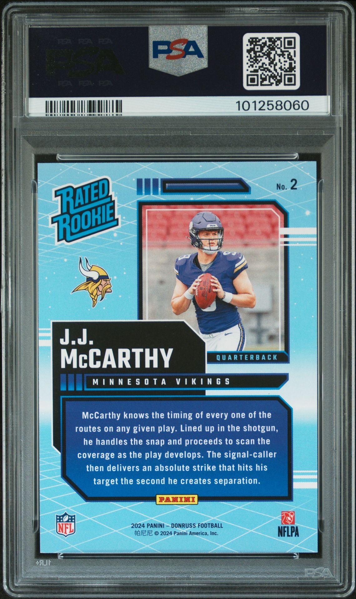 2024 Panini Donruss Rated Rookies Retro Jj Mccarthy #2 Gem Mt 10 back