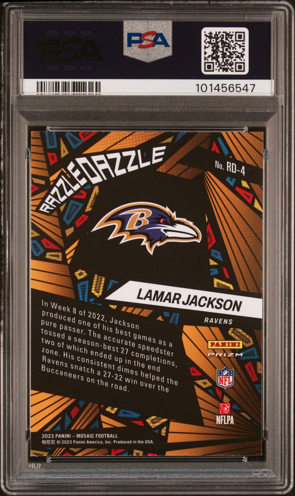 2023 Panini Mosaic Razzle Dazzle Lamar Jackson #Rd4 (Razzle Dazzle) Gem Mt 10 back
