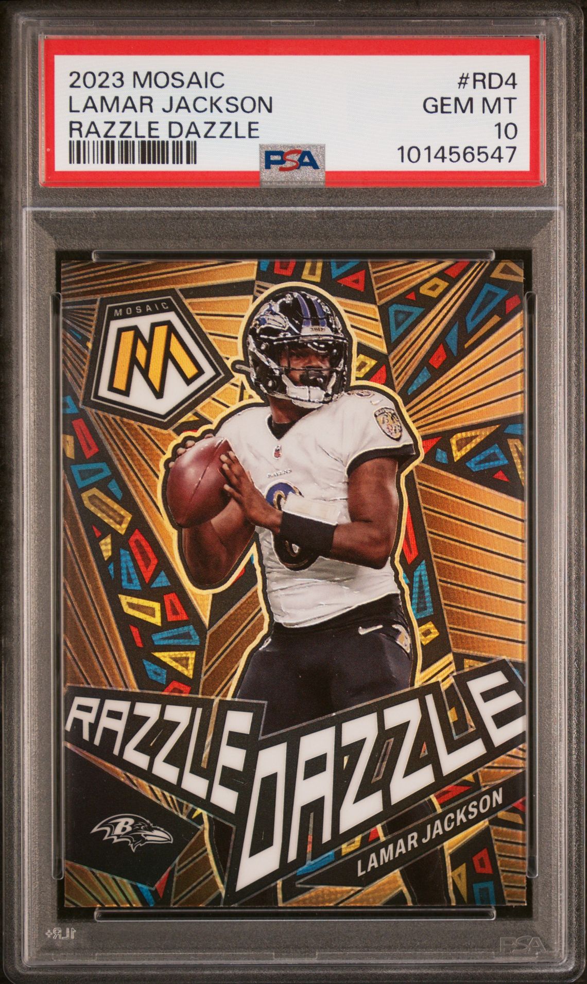 2023 Panini Mosaic Razzle Dazzle Lamar Jackson #Rd4 (Razzle Dazzle) Gem Mt 10 front
