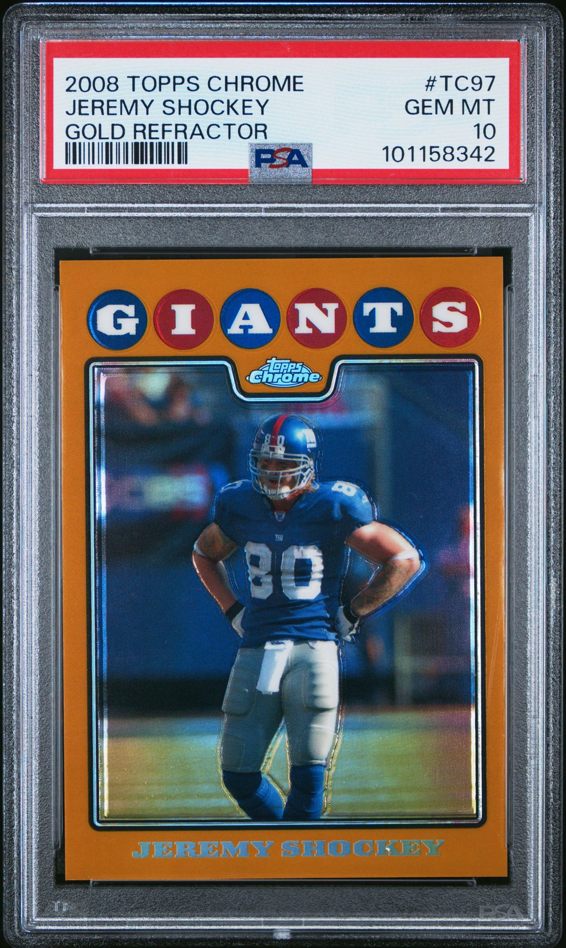 2008 Topps Chrome Jeremy Shockey #Tc97 (Gold Refractor) Gem Mt 10 front