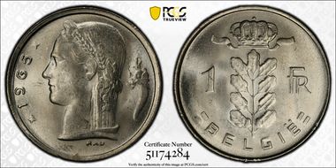 1965 1 Fr BELGIE ↑↓ MS63