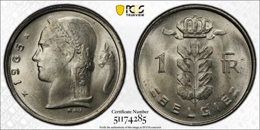 1965 1 Fr BELGIE ↑↓ MS65