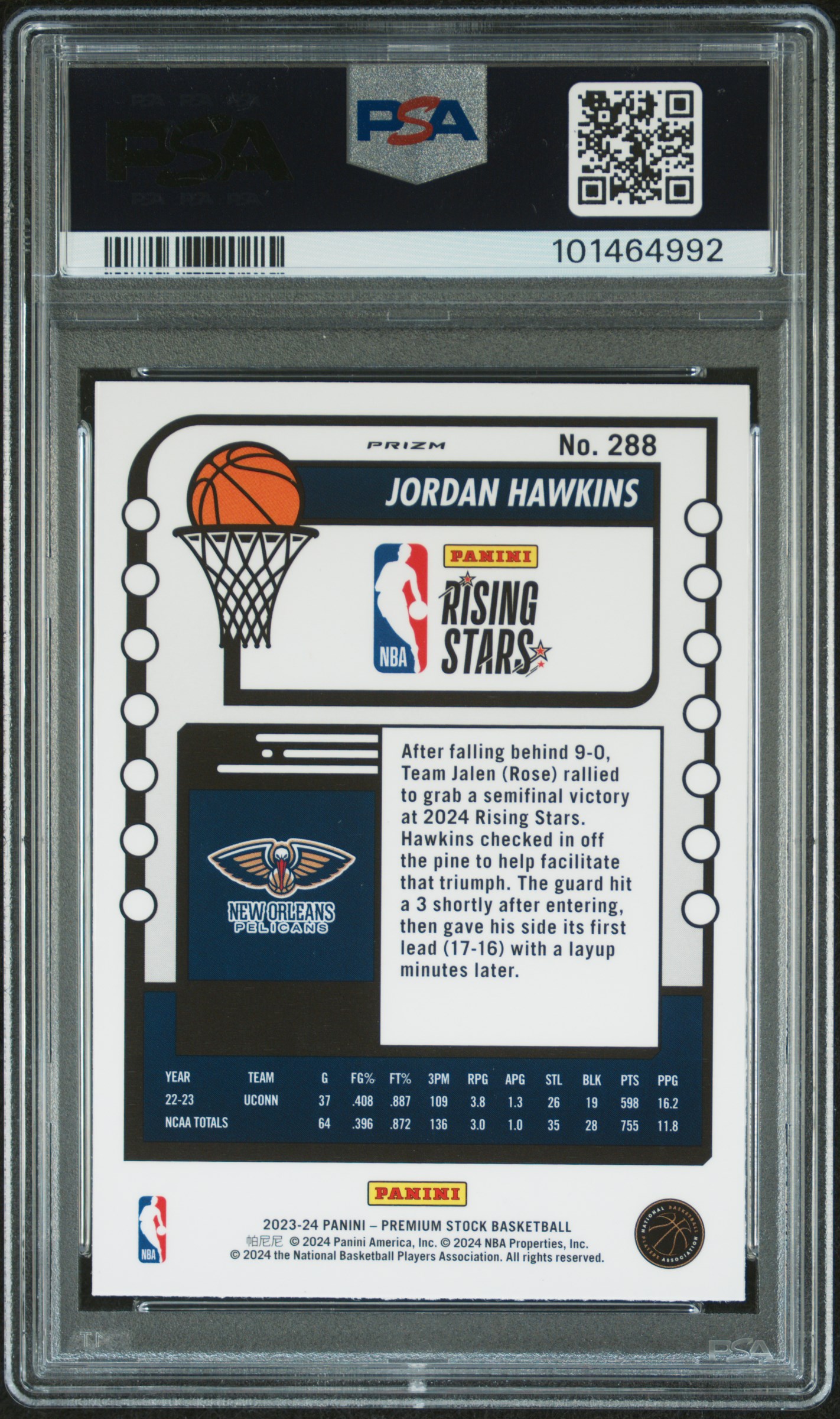 2023 Panini Hoops Premium Stock Jordan Hawkins #288 (Multiwave Prizm) Mint 9 back