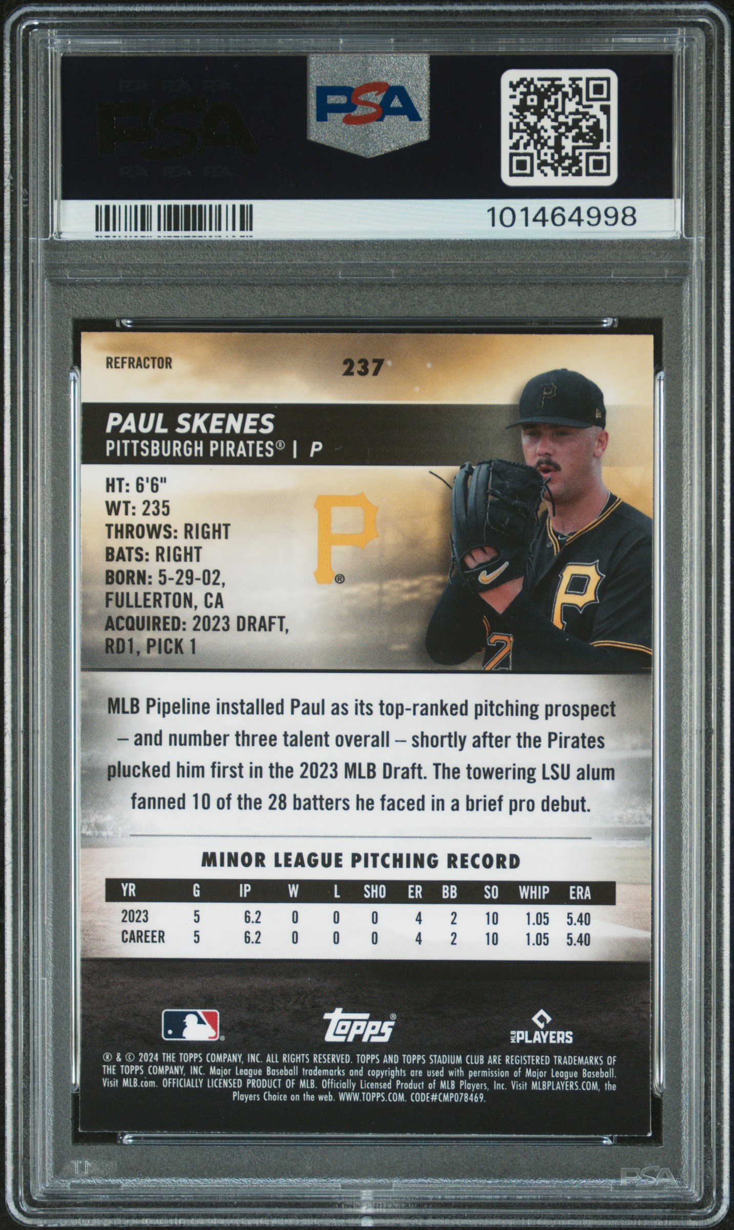2024 Topps Stadium Club Paul Skenes #237 (Chrome-Refractor) Nm-Mt 8 back