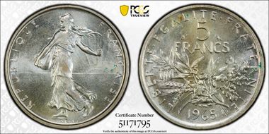 1965 5 Fr Gad-770 F-340 MS67