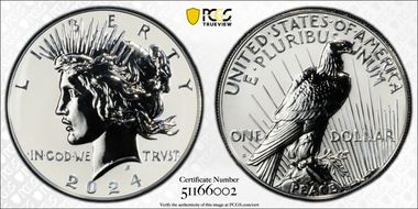 2024-S $1 Peace Dollar Rev PR Two-Coin Reverse Proof Set First Strike PR70