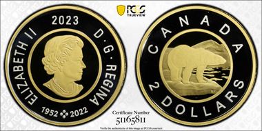 2023 $2 Polar Bear Selective Gilt Ag PR70DCAM