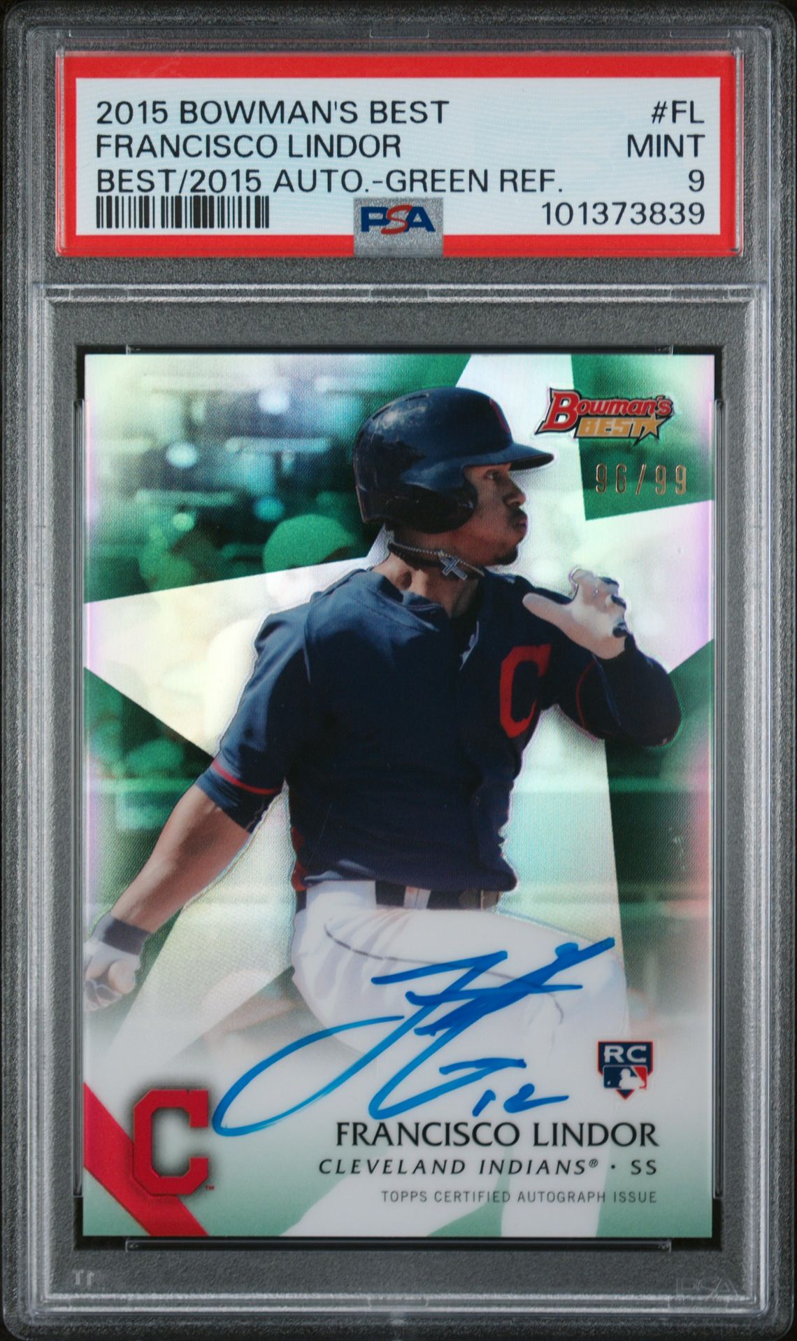 2015 Bowman BOWMAN'S BEST BEST OF 2015 AUTOGRAPHS Green Refractor #FL Francisco Lindor front