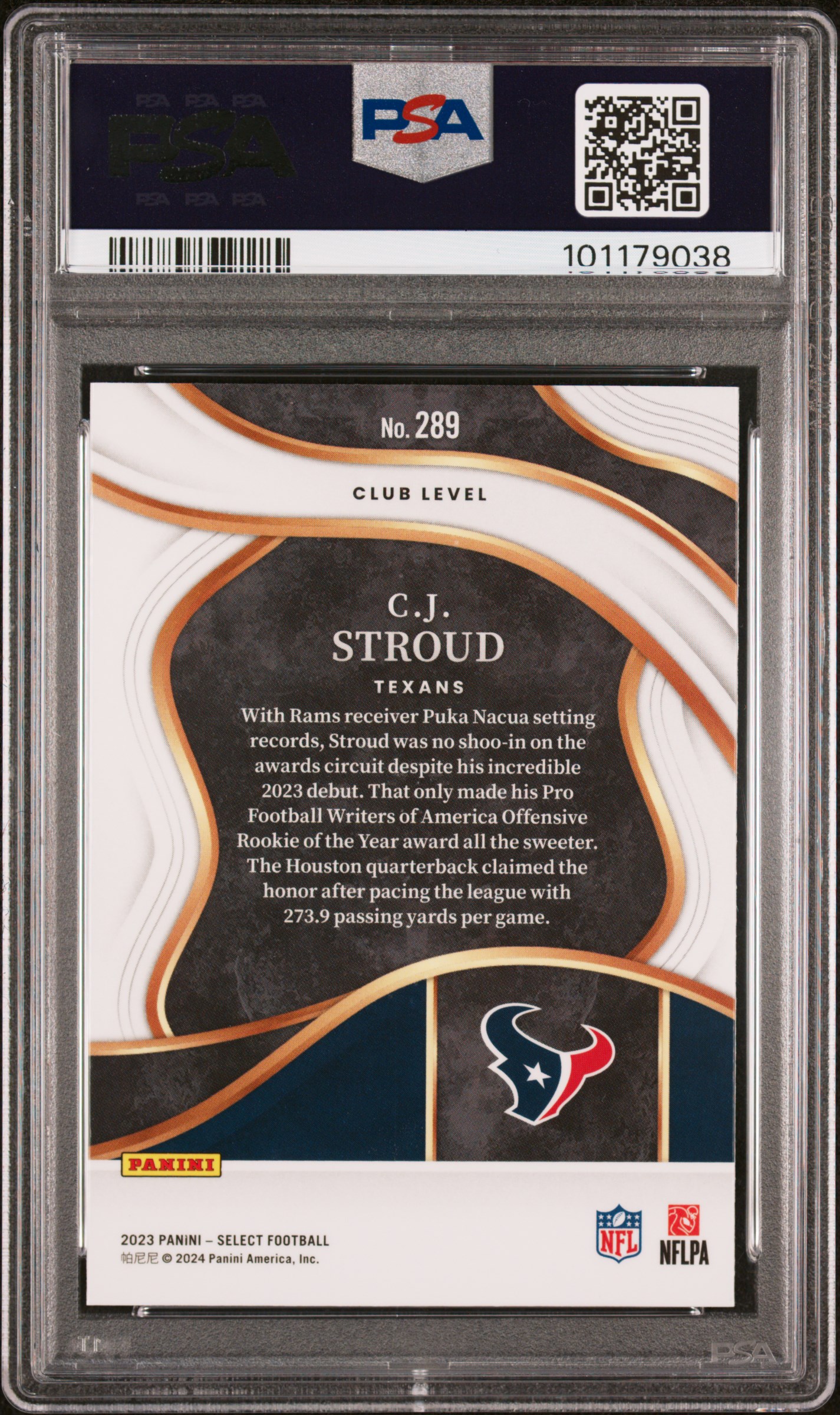 2023 Panini Select Cj Stroud #289 Gem Mt 10 back