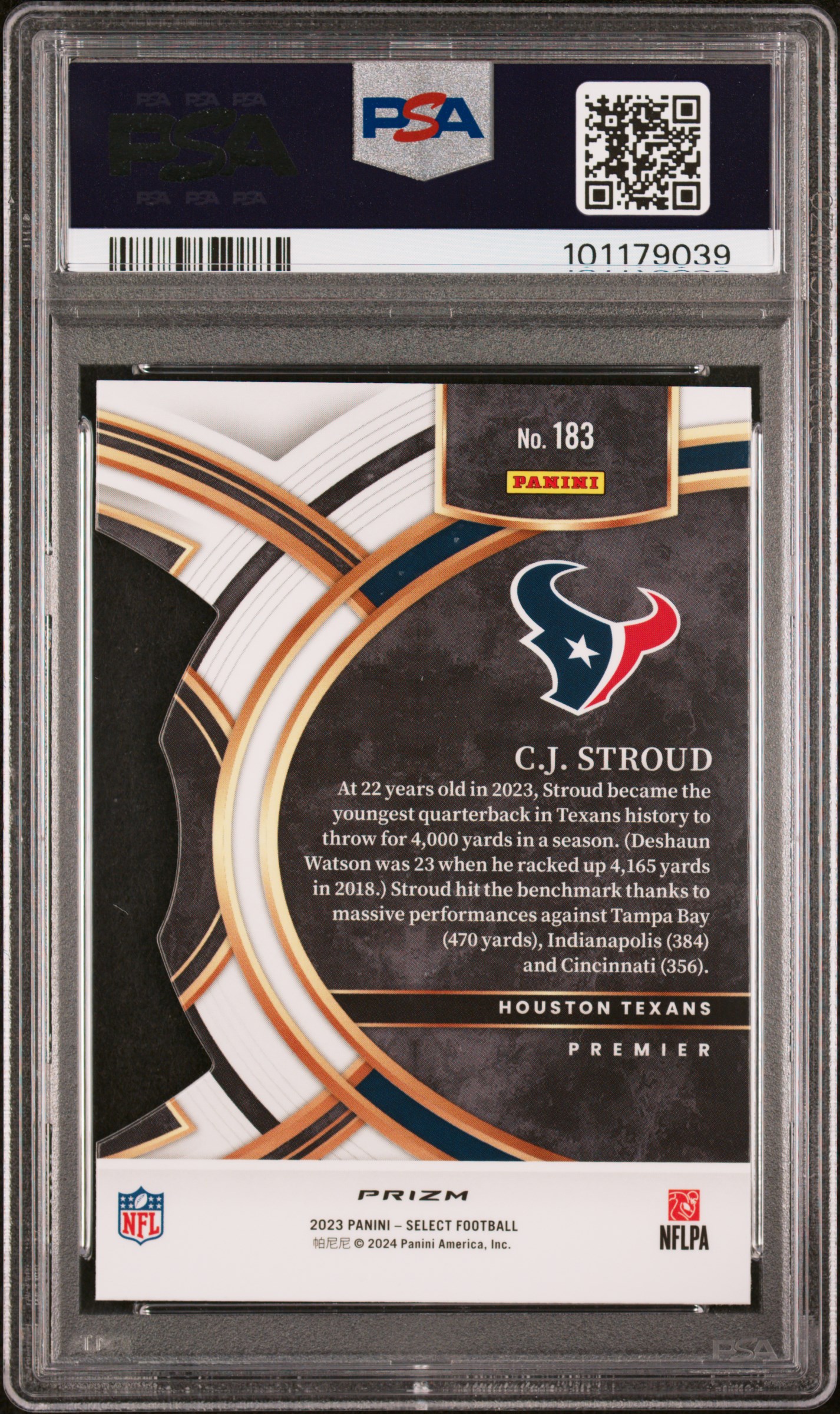 2023 Panini Select Cj Stroud #183 (Die-Cut Black & Green Prizm) Gem Mt 10 back