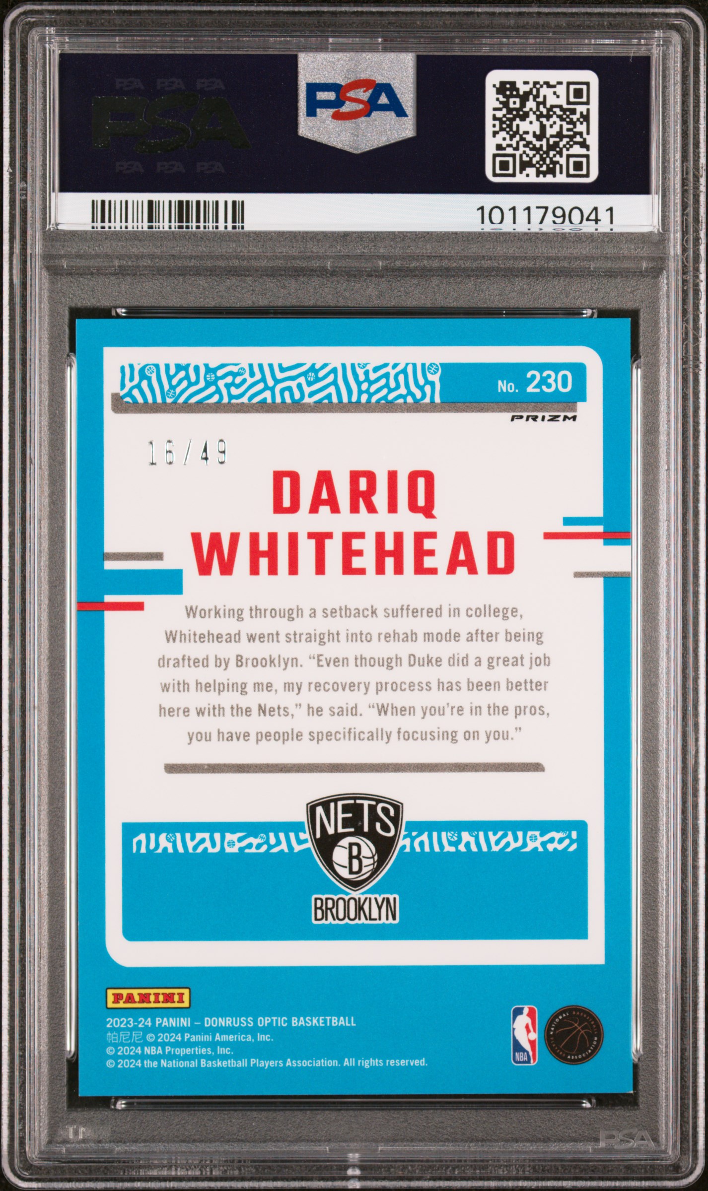 2023 Panini Donruss Optic Dariq Whitehead #230 (Green Velocity) Mint 9 back