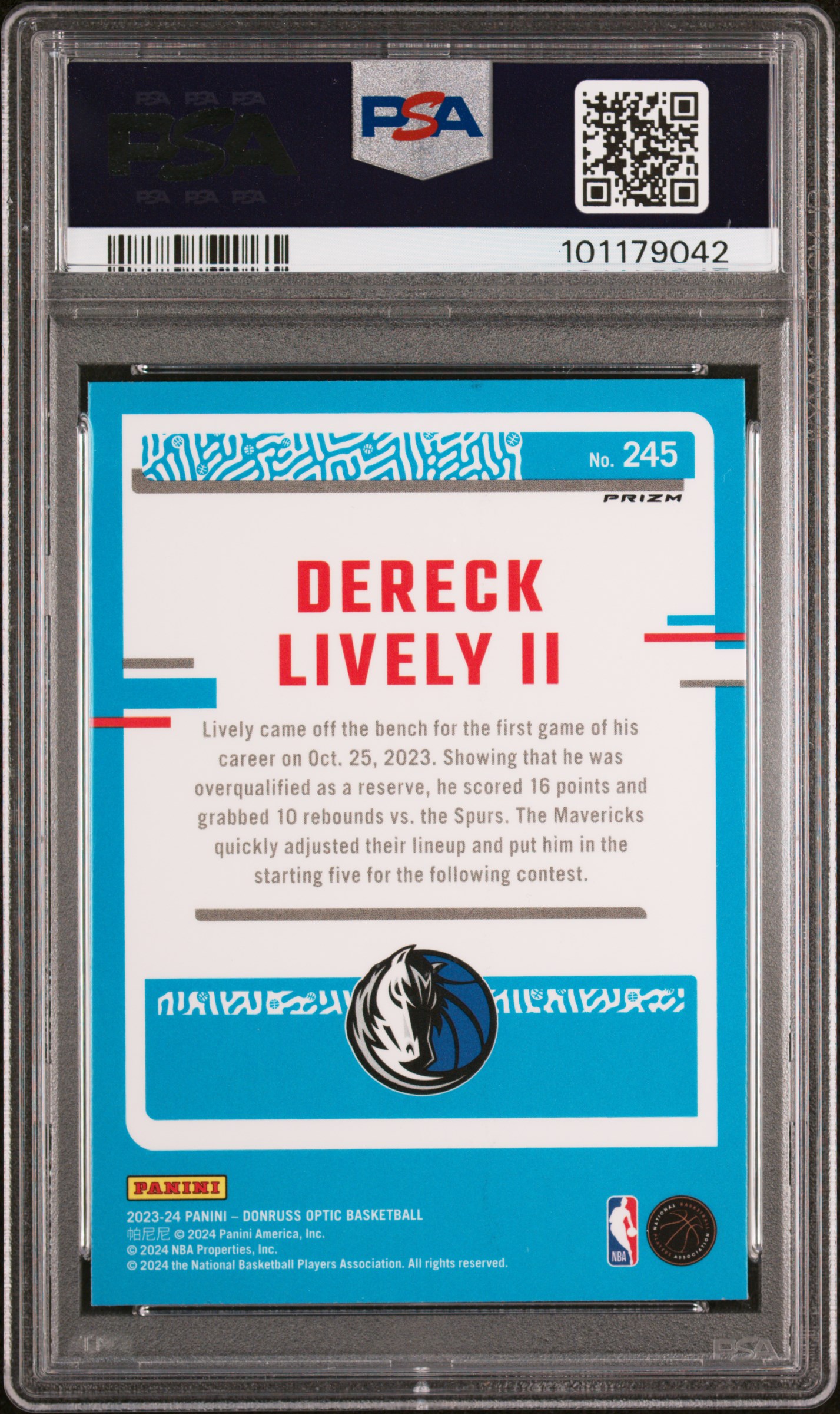 2023 Panini Donruss Optic Dereck Lively Ii #245 (Blue Velocity) Mint 9 back