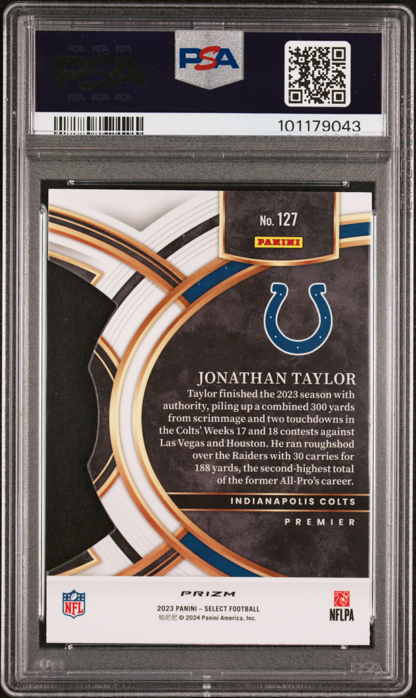 2023 Panini Select Jonathan Taylor #127 (Die-Cut Zebra Prizm) Gem Mt 10 back